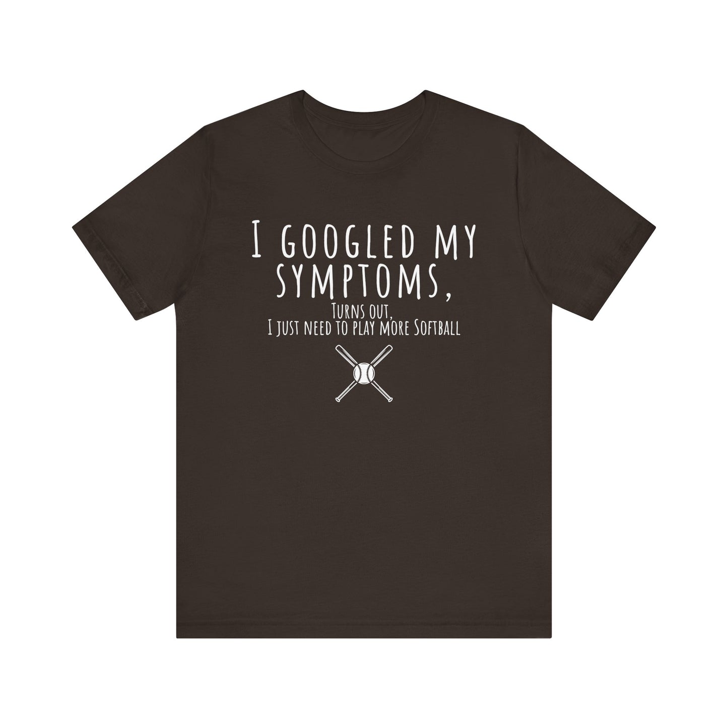 Brown t-shirt with humorous text and softball graphic on a white background