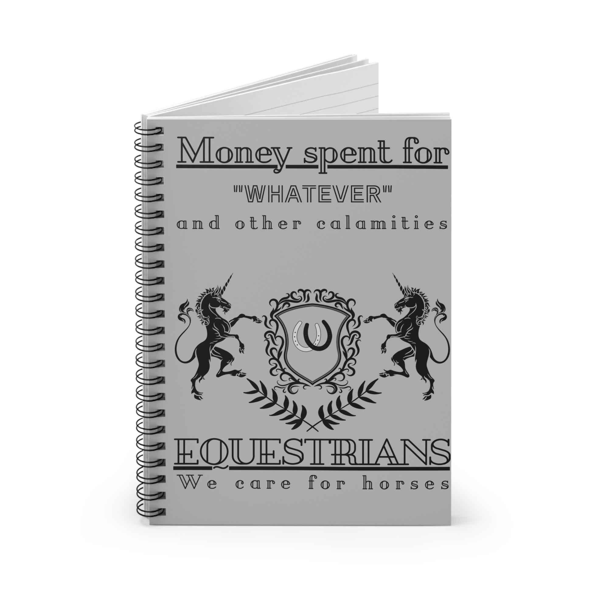 Notebook with equestrian design and text on a white background