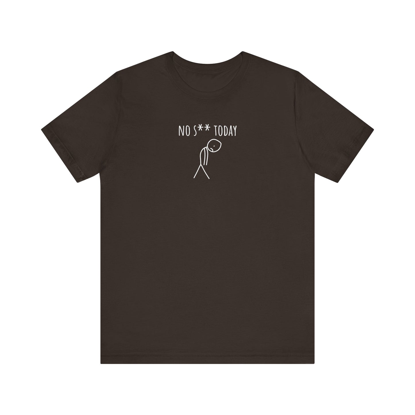 Brown t-shirt with white text and graphic on a white background