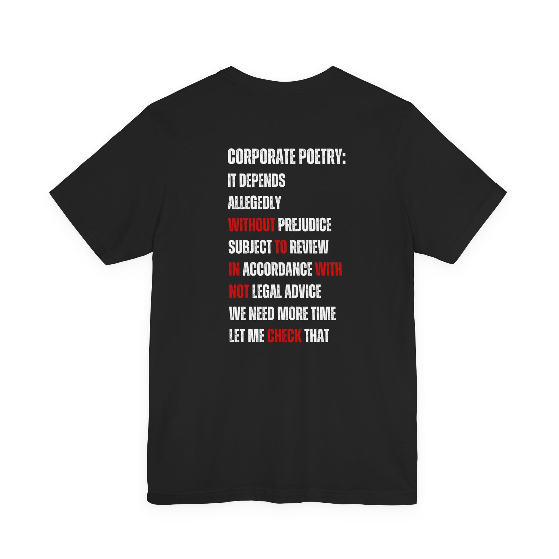 Black t-shirt with white and red text on a white background Funny Lawyer Shirt