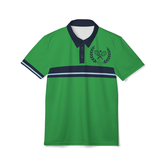Vintage Tennis Polo Green polo shirt with navy accents on a white background