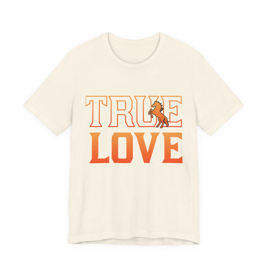 Beige t-shirt with 'TRUE LOVE' text and fox graphic on a white background