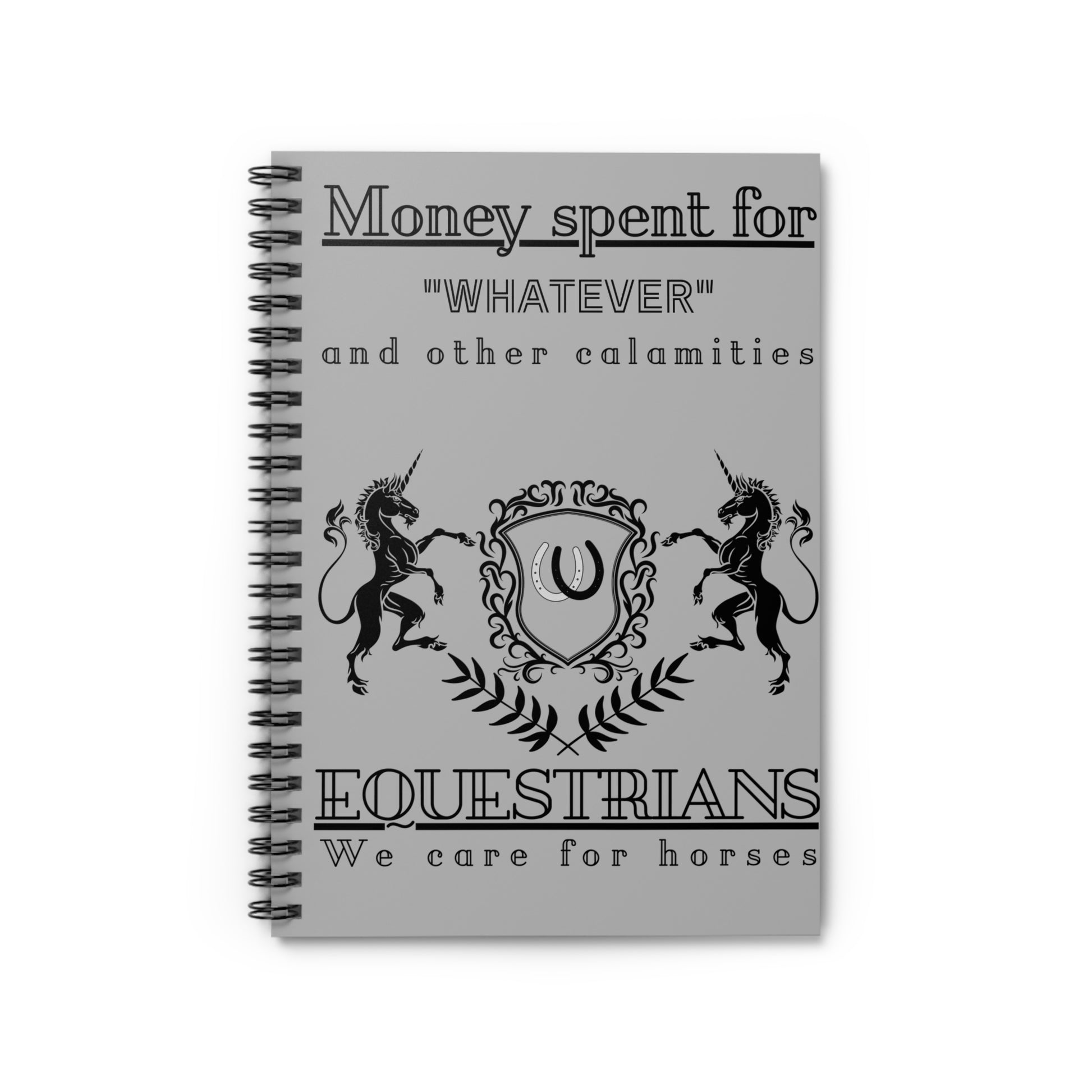 Notebook with equestrian design and text on a white background
