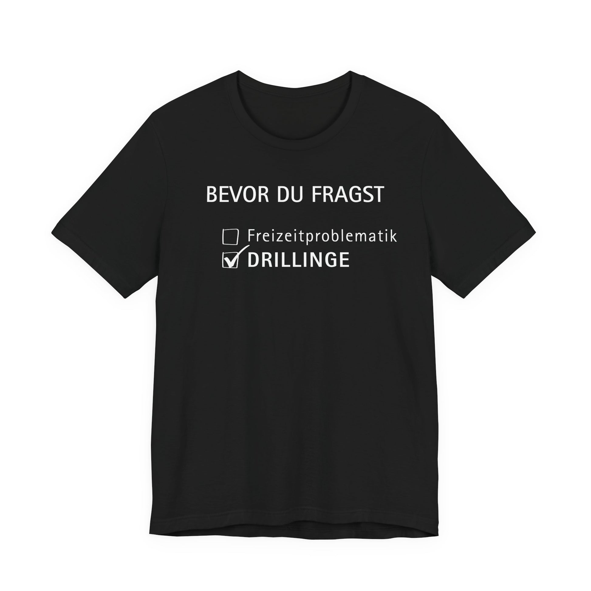 Gift for Triplets Black t-shirt with white text on a white background