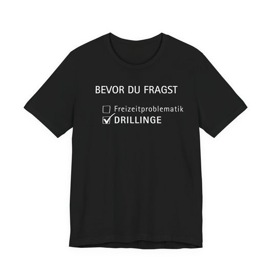 Gift for Triplets Black t-shirt with white text on a white background