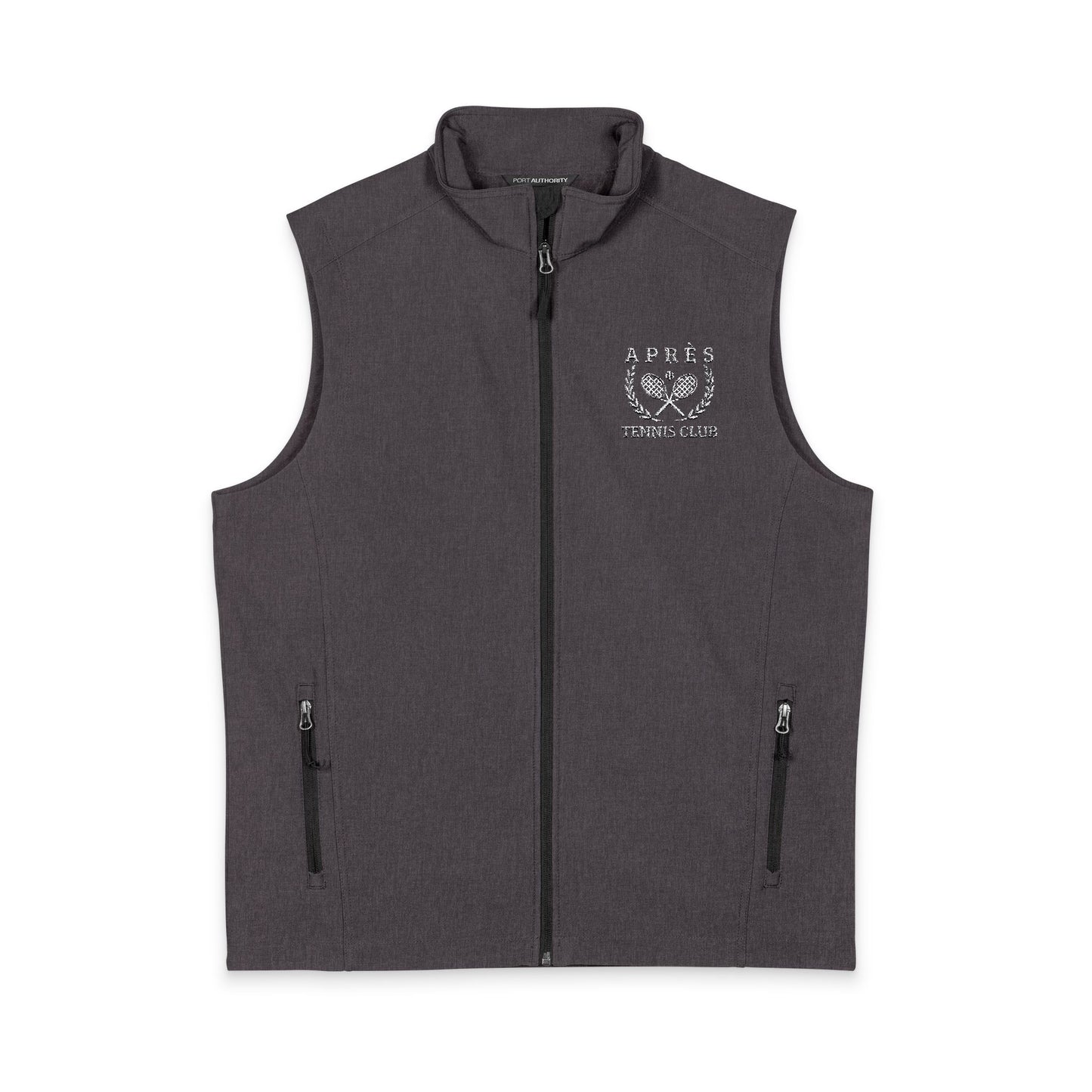 Tennis Vest Black vest with a white logo on a white background