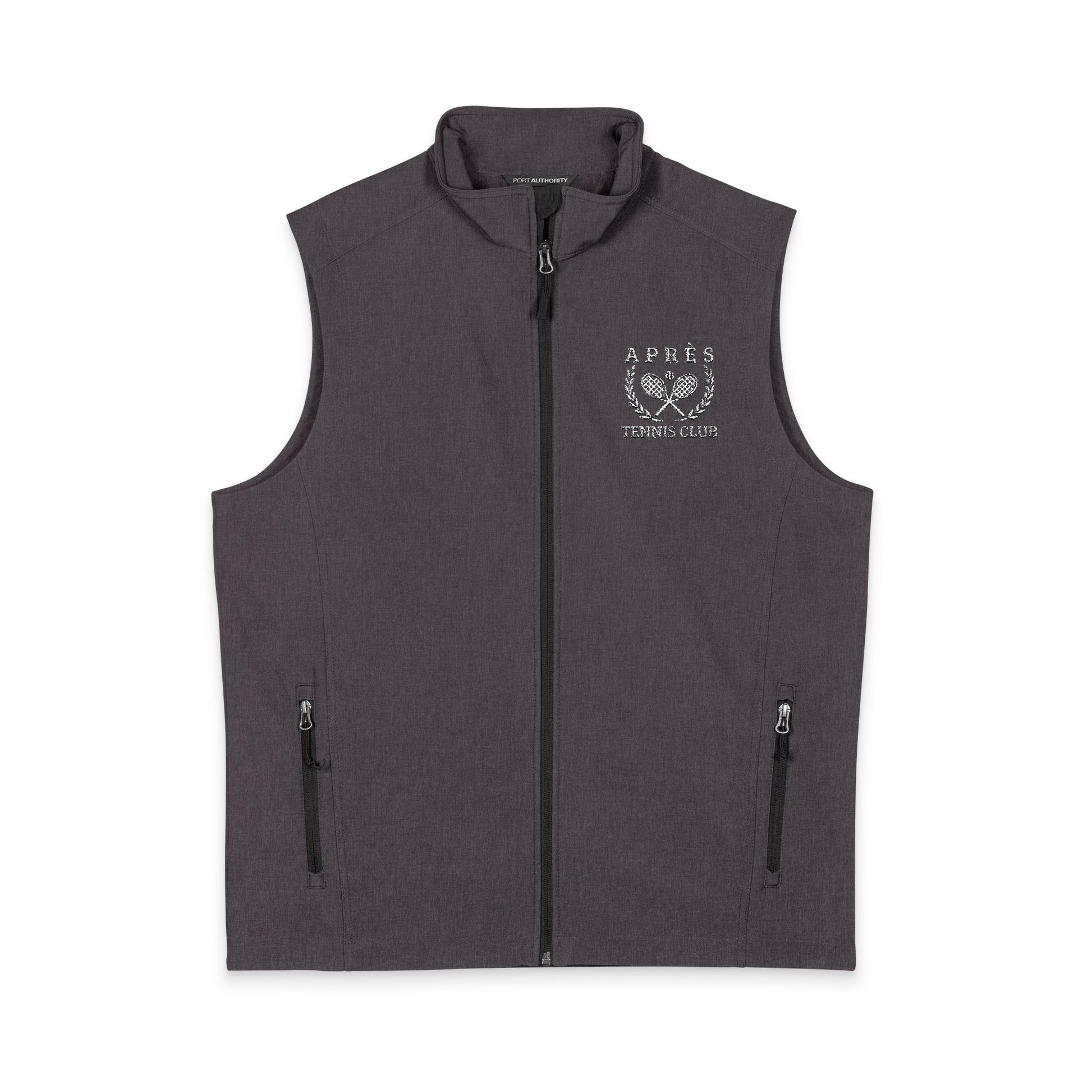 Tennis Vest Black vest with a white logo on a white background