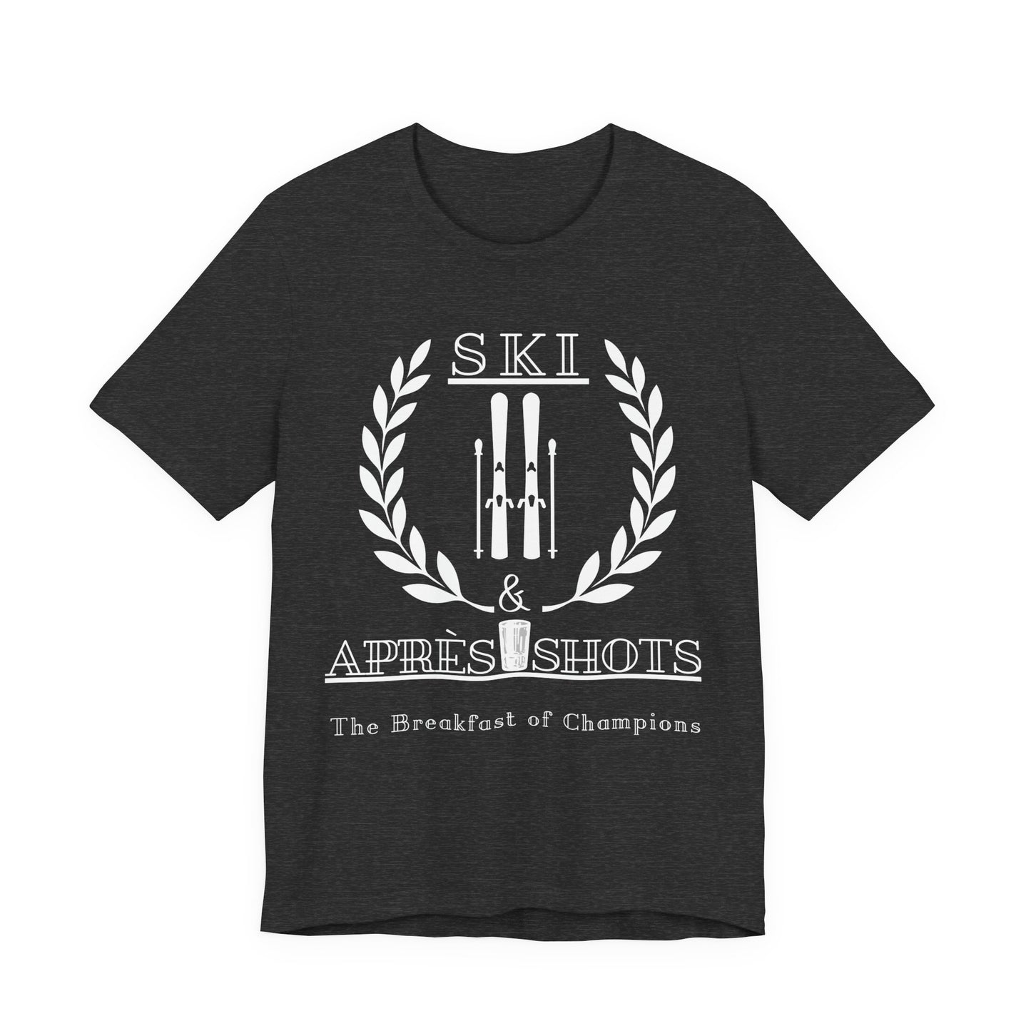 Black t-shirt with white graphic and text on a white background