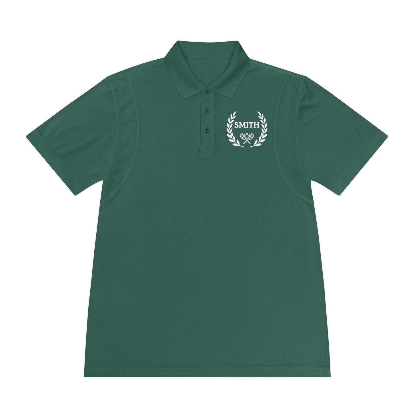 Custom tennis shirt Dark gray polo shirt with a small logo on the chest against a white background