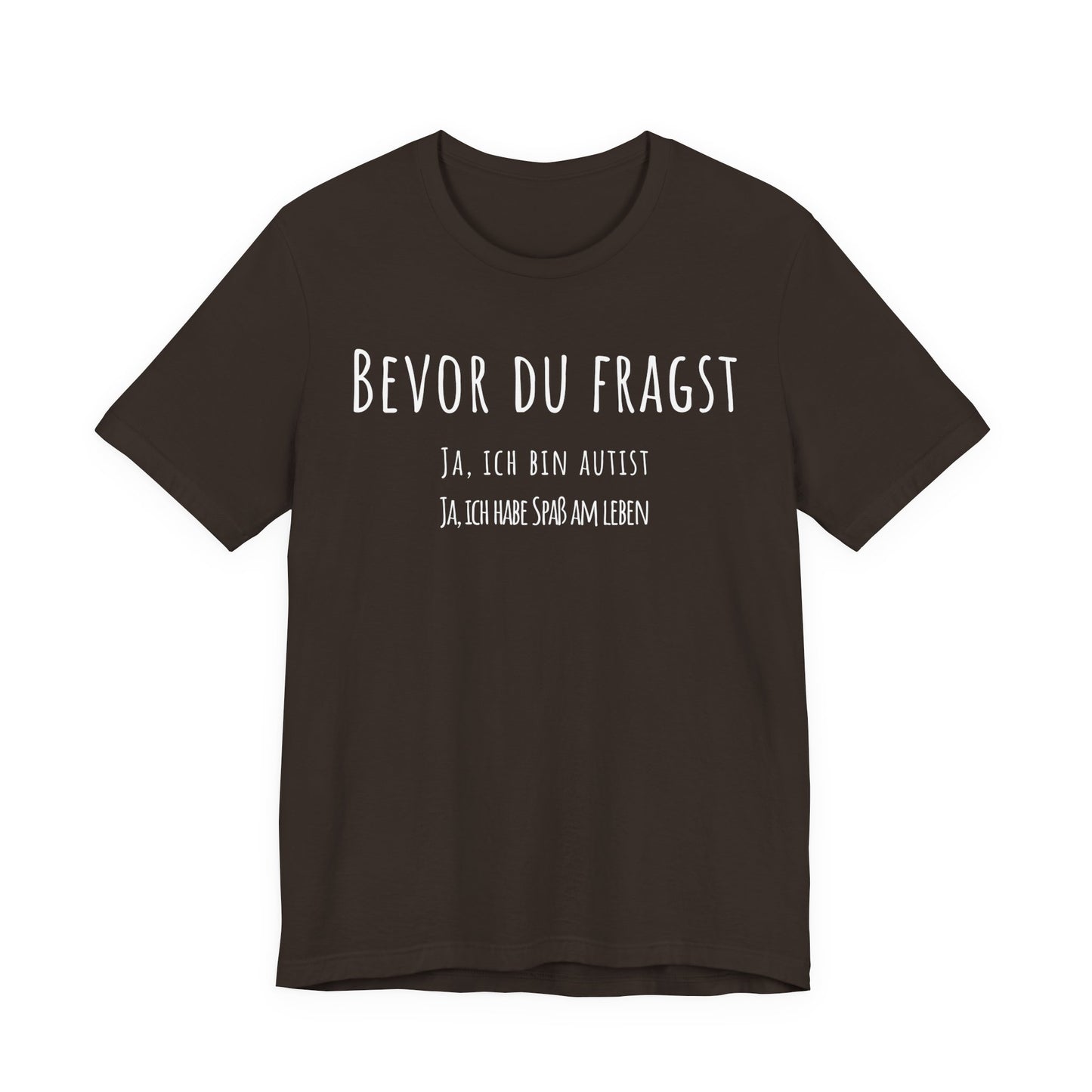 Black t-shirt with white text on a white background