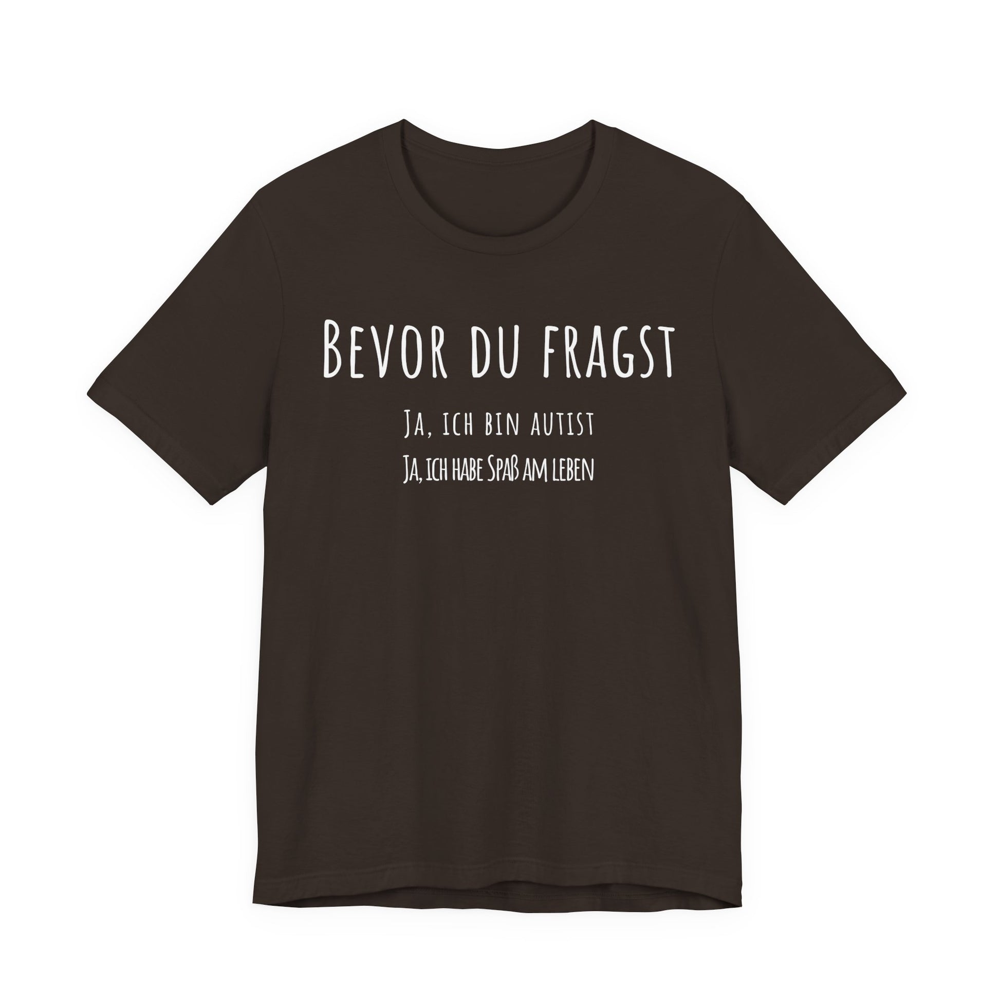 Black t-shirt with white text on a white background