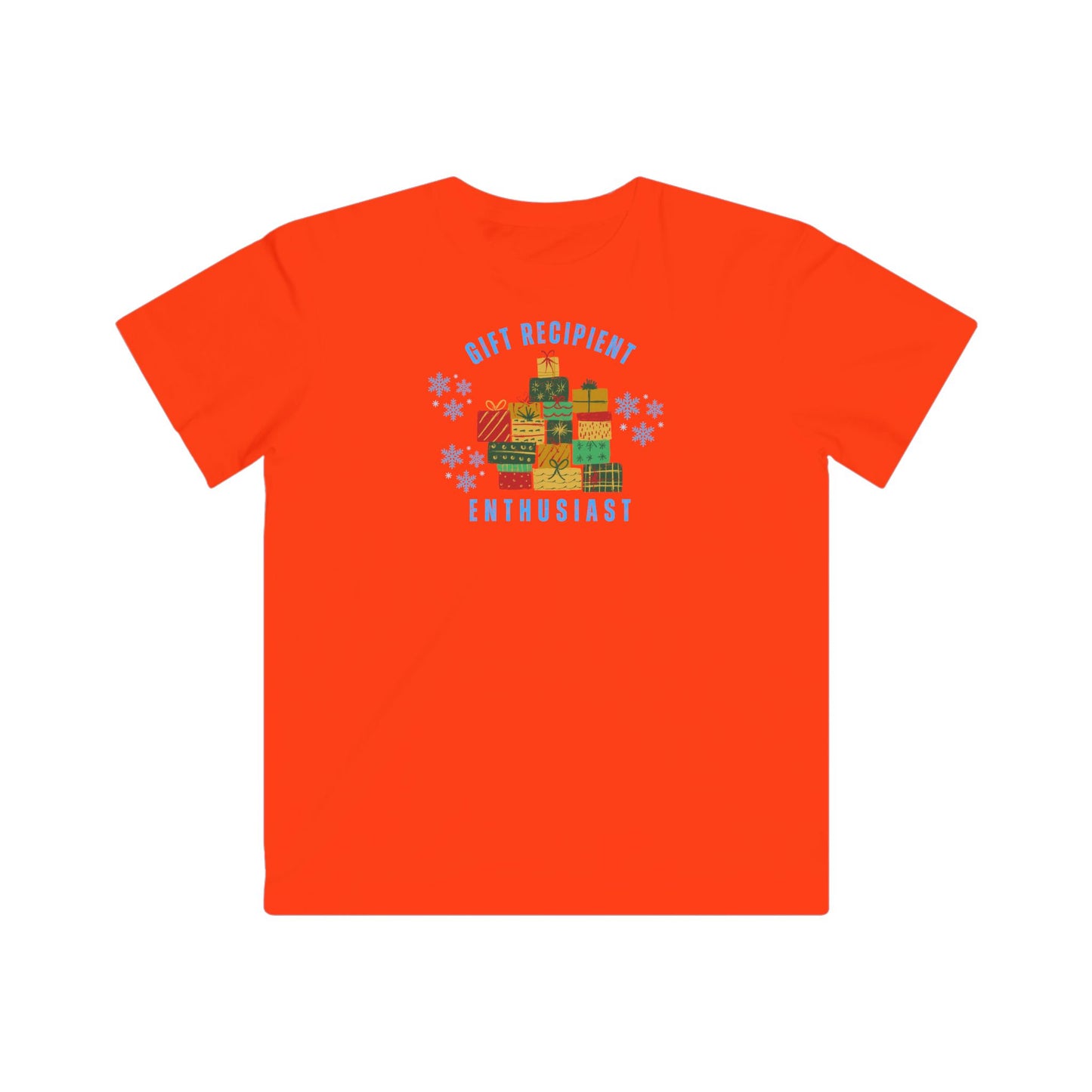 Orange t-shirt with a graphic design on the back against a white background