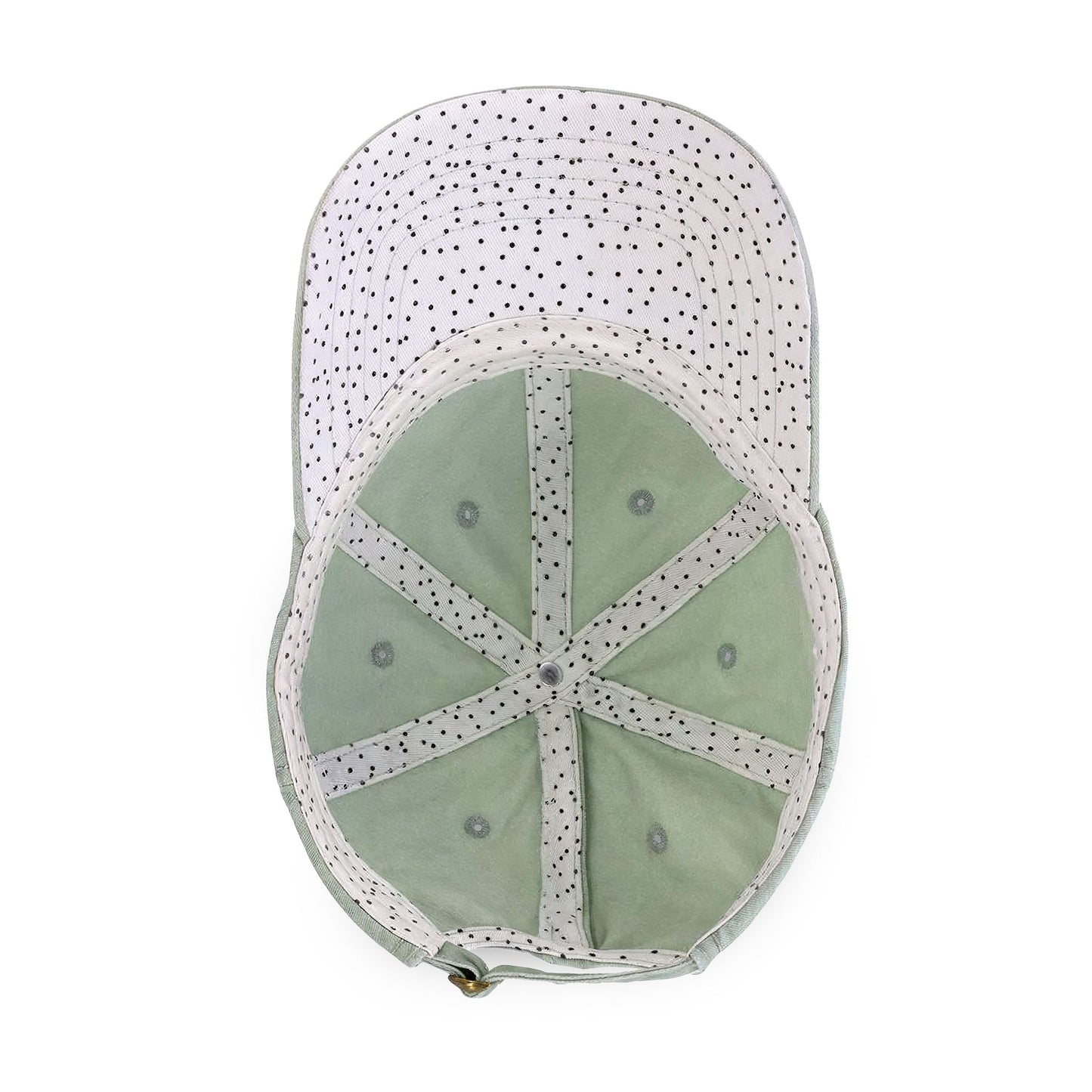 Tennis cap for women Green cap with white polka dot pattern on a white background