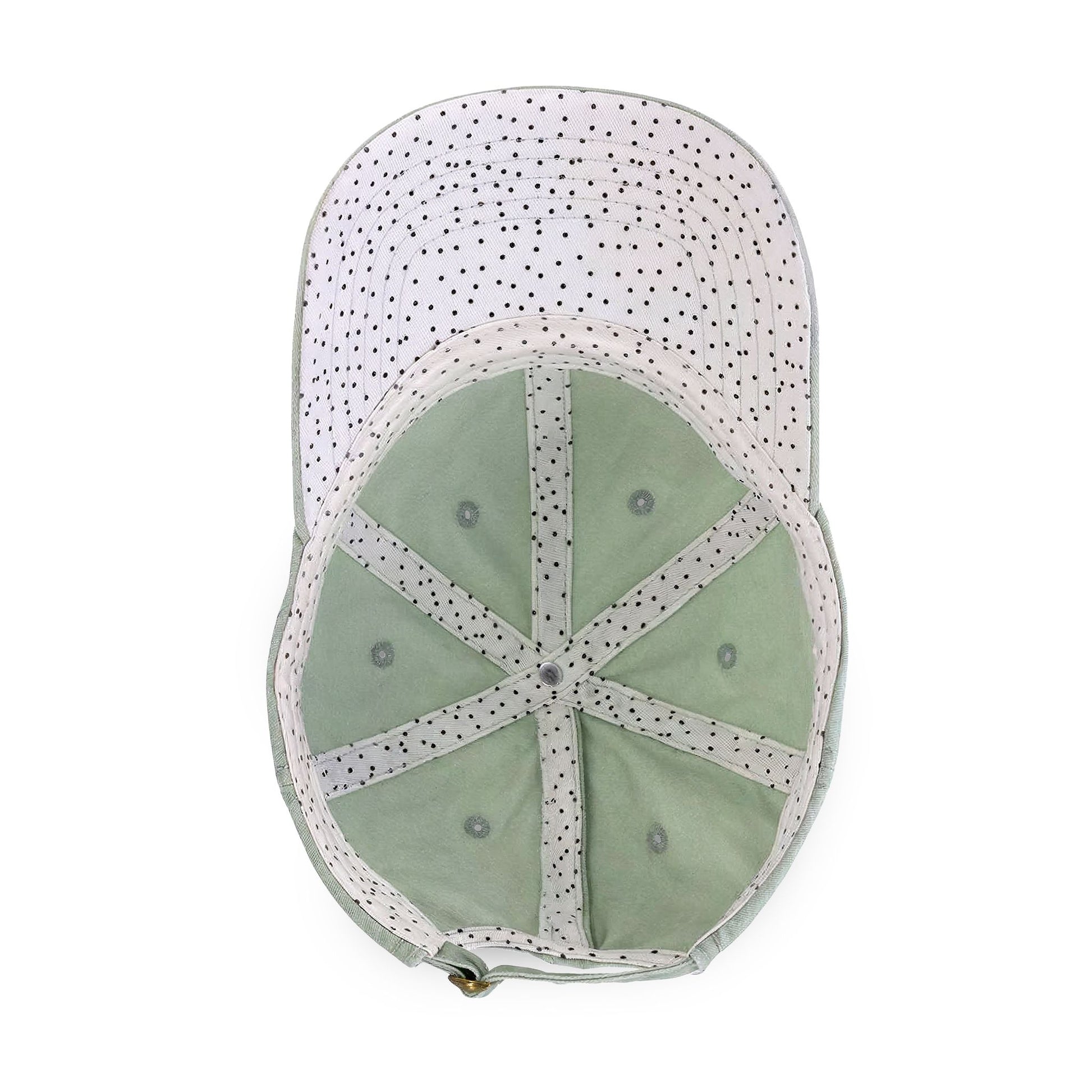 Tennis cap for women Green cap with white polka dot pattern on a white background