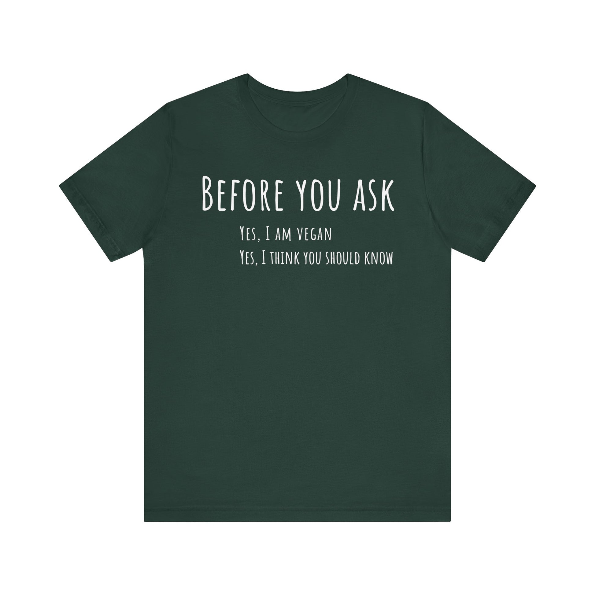 Green t-shirt with white text on a white background