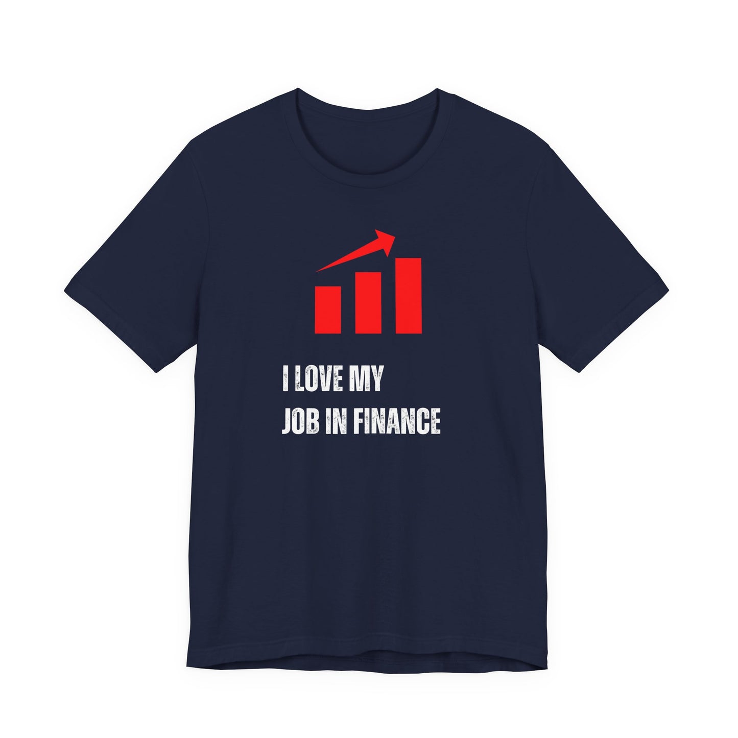 Finance Manager Shirt Navy blue t-shirt with red and white graphic and text on a white background