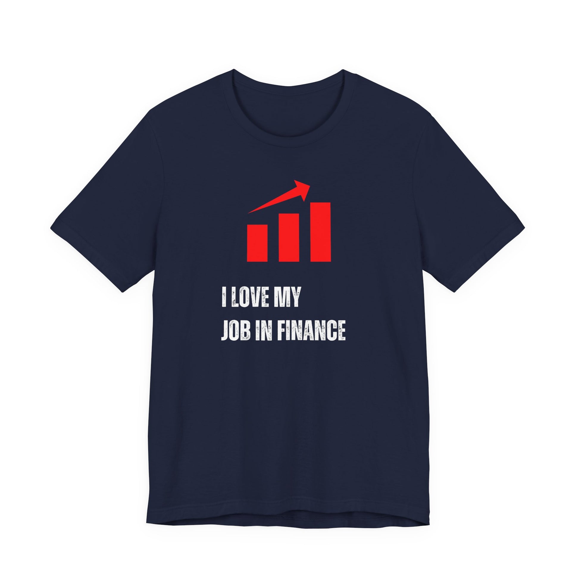 Finance Manager Shirt Navy blue t-shirt with red and white graphic and text on a white background