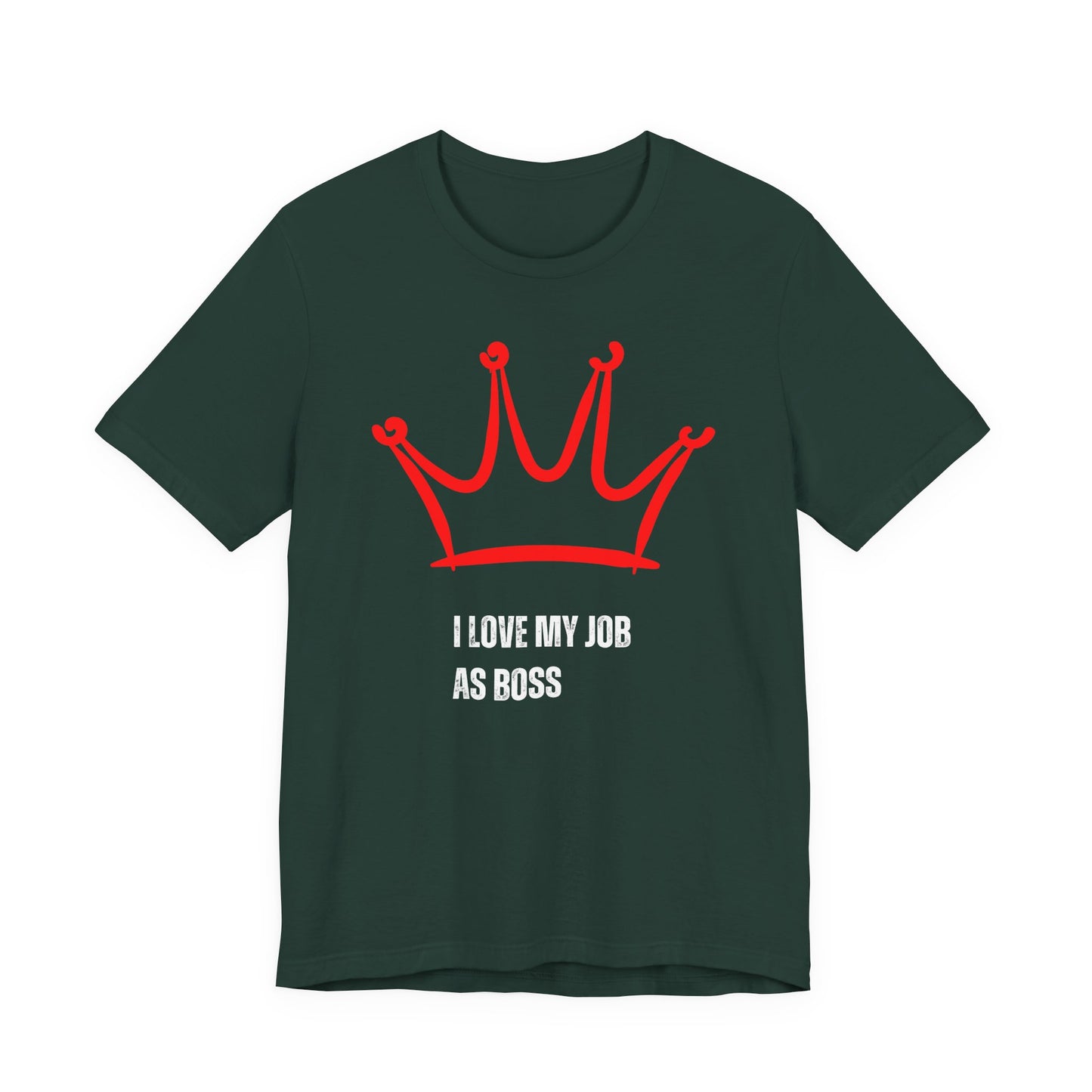 Gift for Boss Funny  Black t-shirt with red crown and white text on a white background