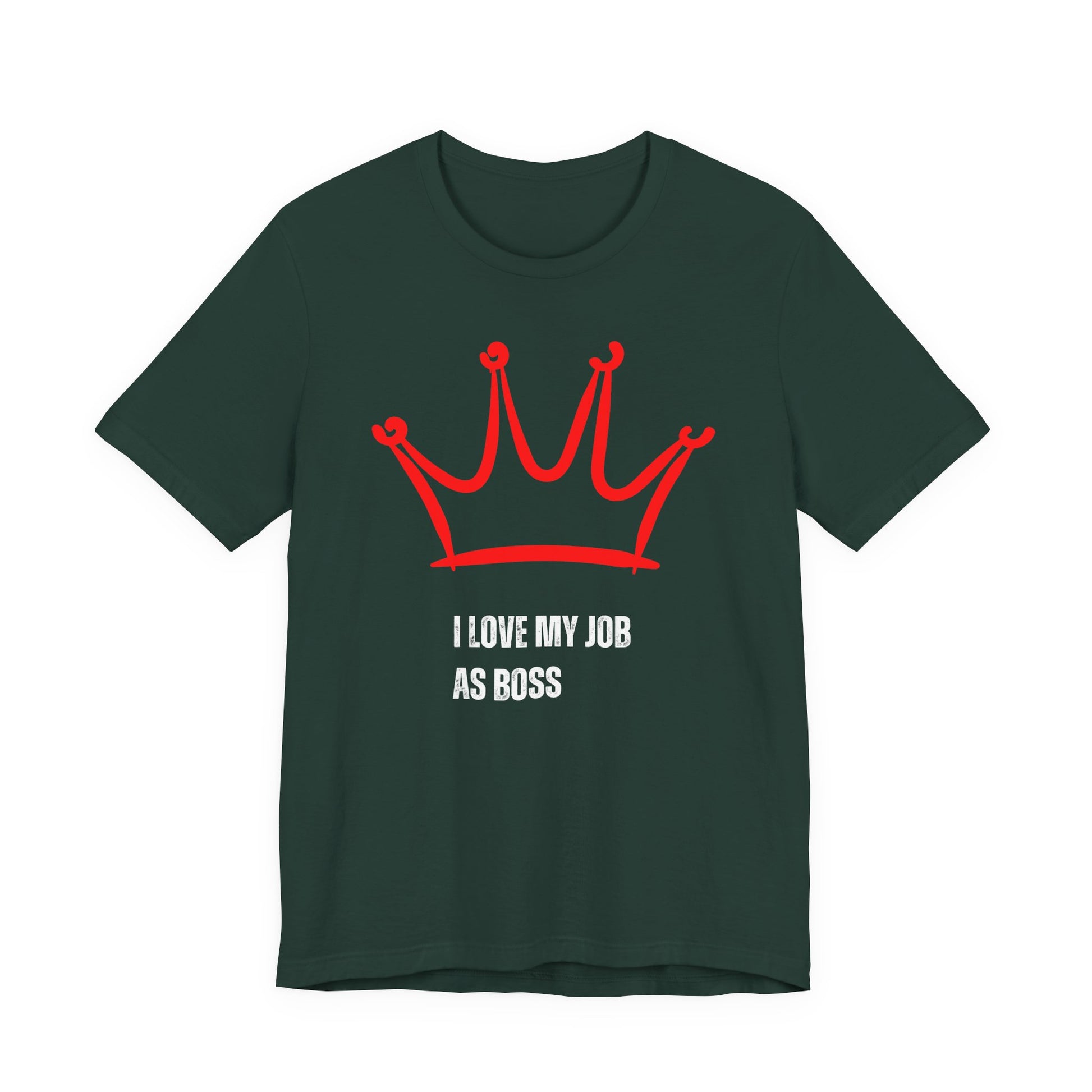 Gift for Boss Funny  Black t-shirt with red crown and white text on a white background