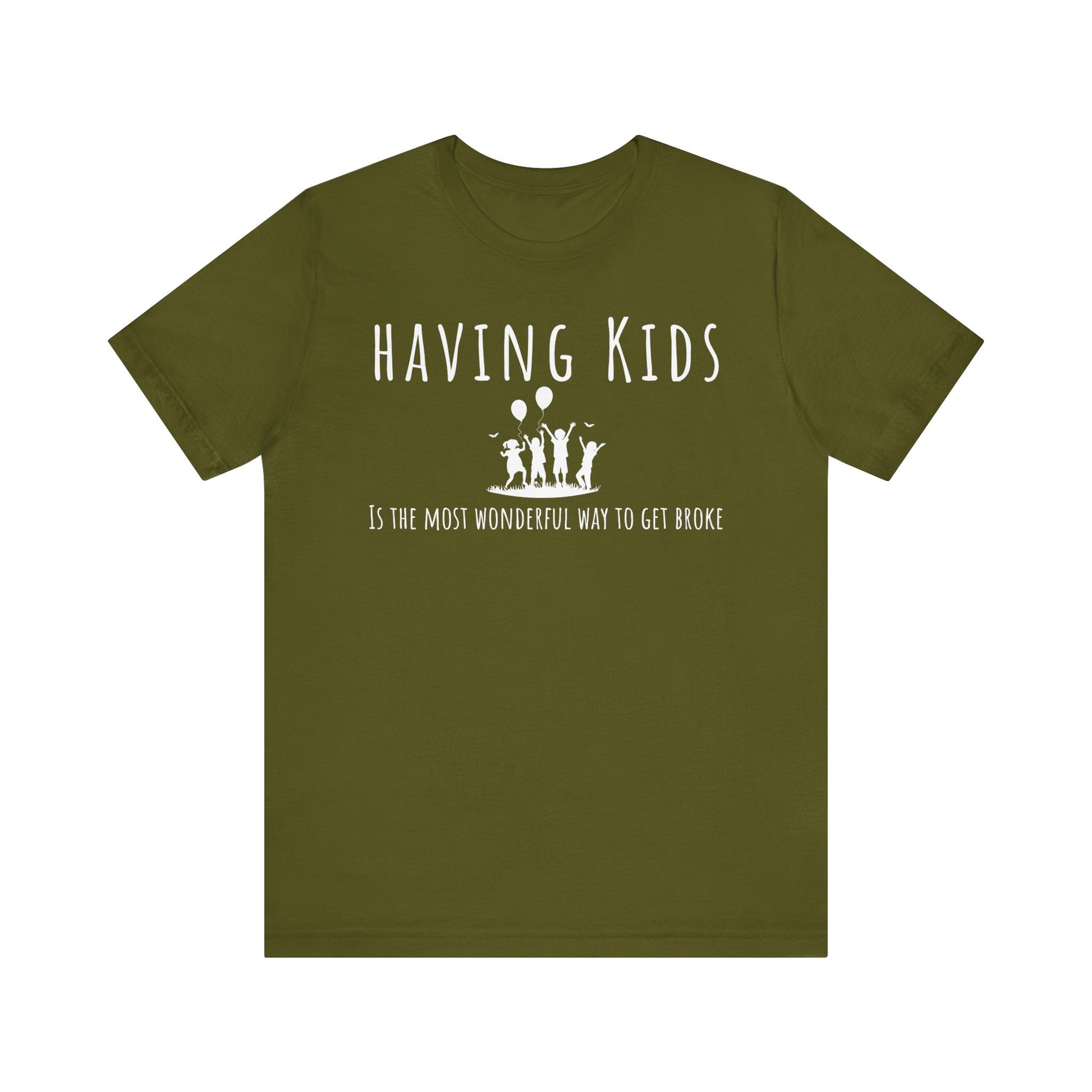 Green t-shirt with white text and graphic on a white background