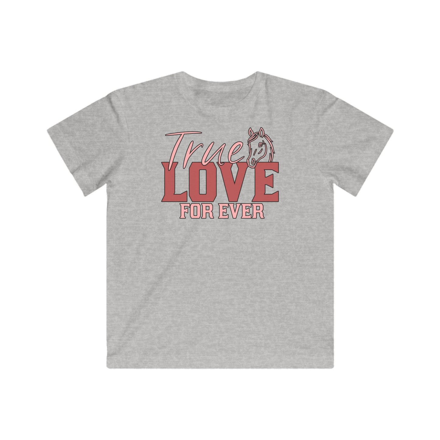Gray t-shirt with 'True Love For Ever' text and wolf graphic on a white background