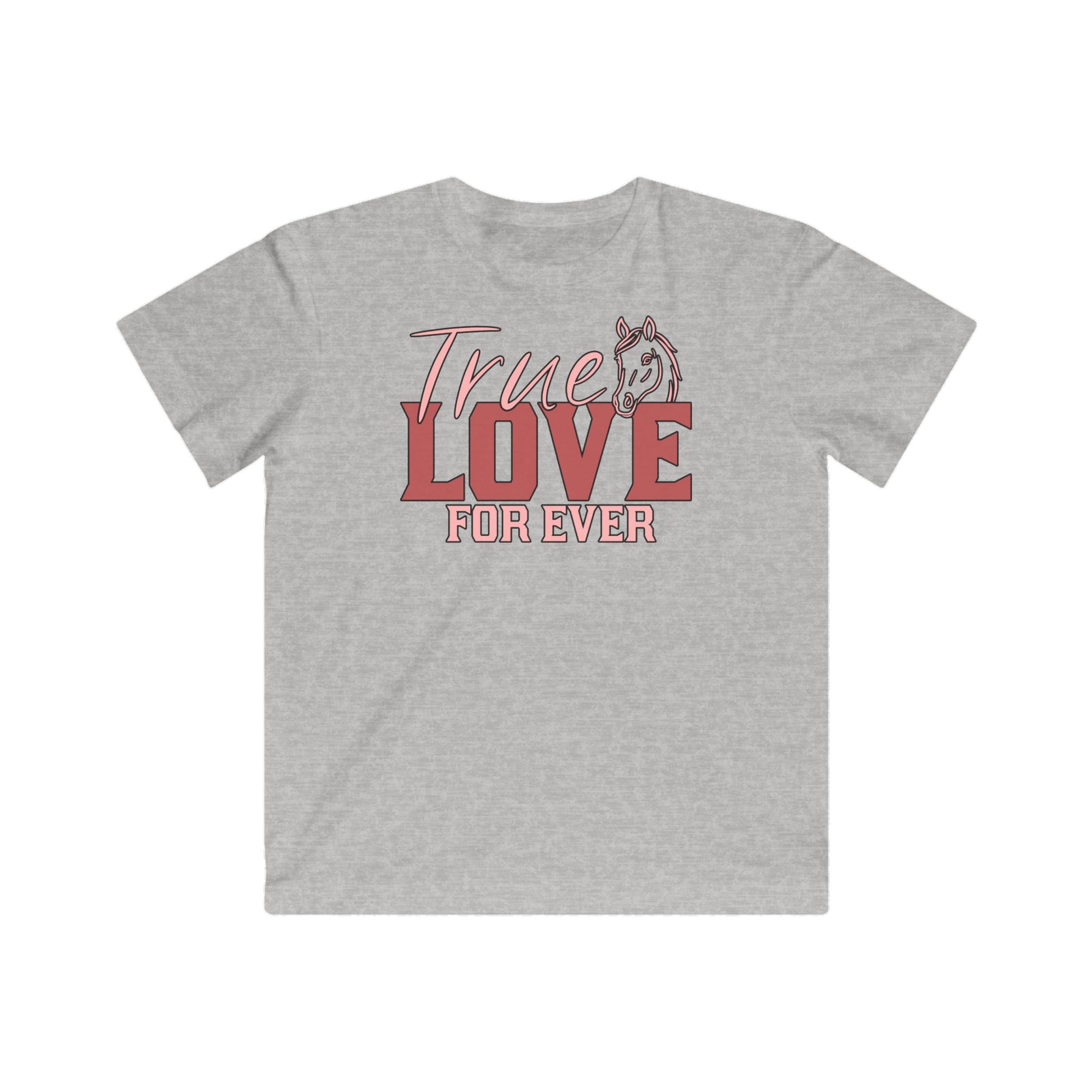 Gray t-shirt with 'True Love For Ever' text and wolf graphic on a white background