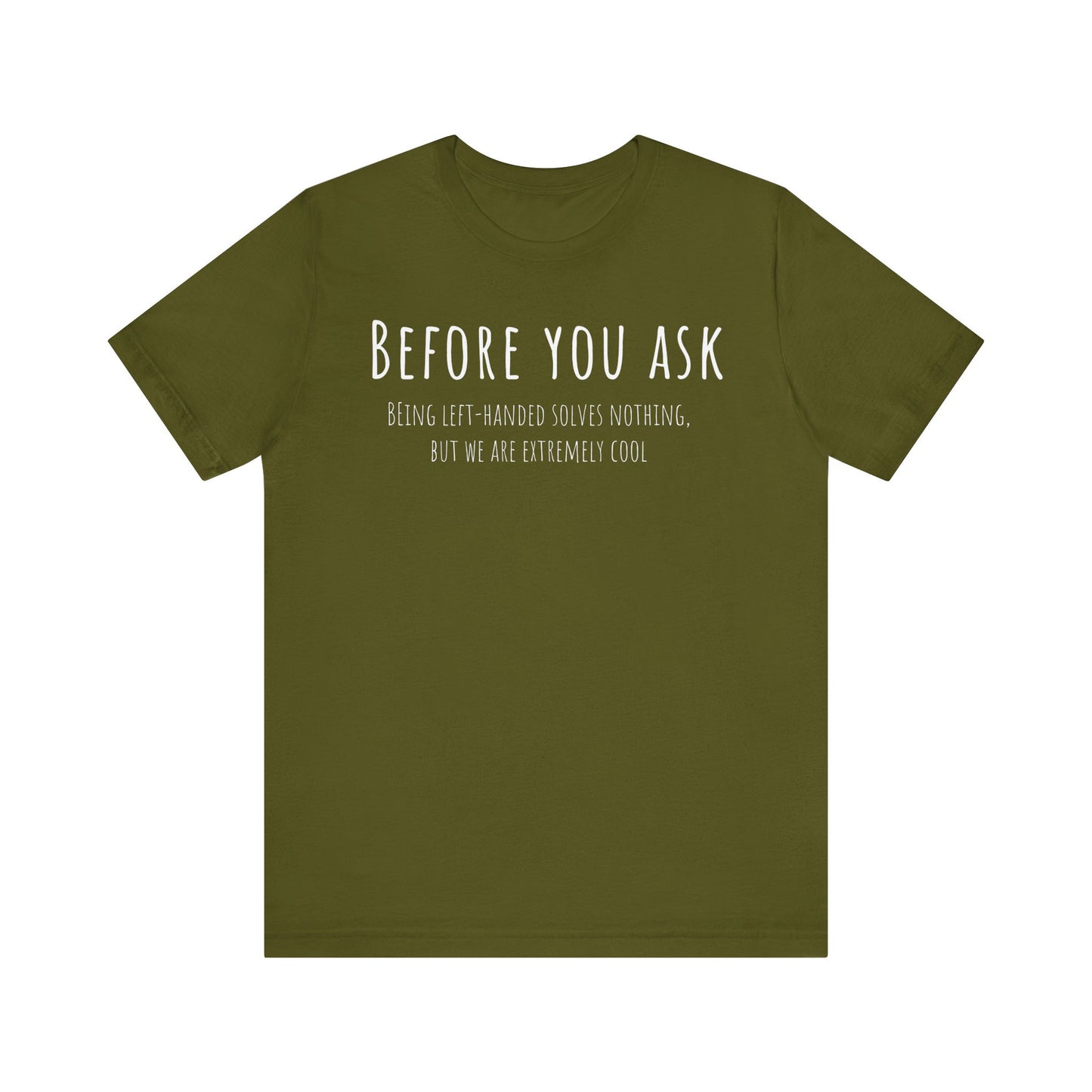 Green t-shirt with white text on a white background