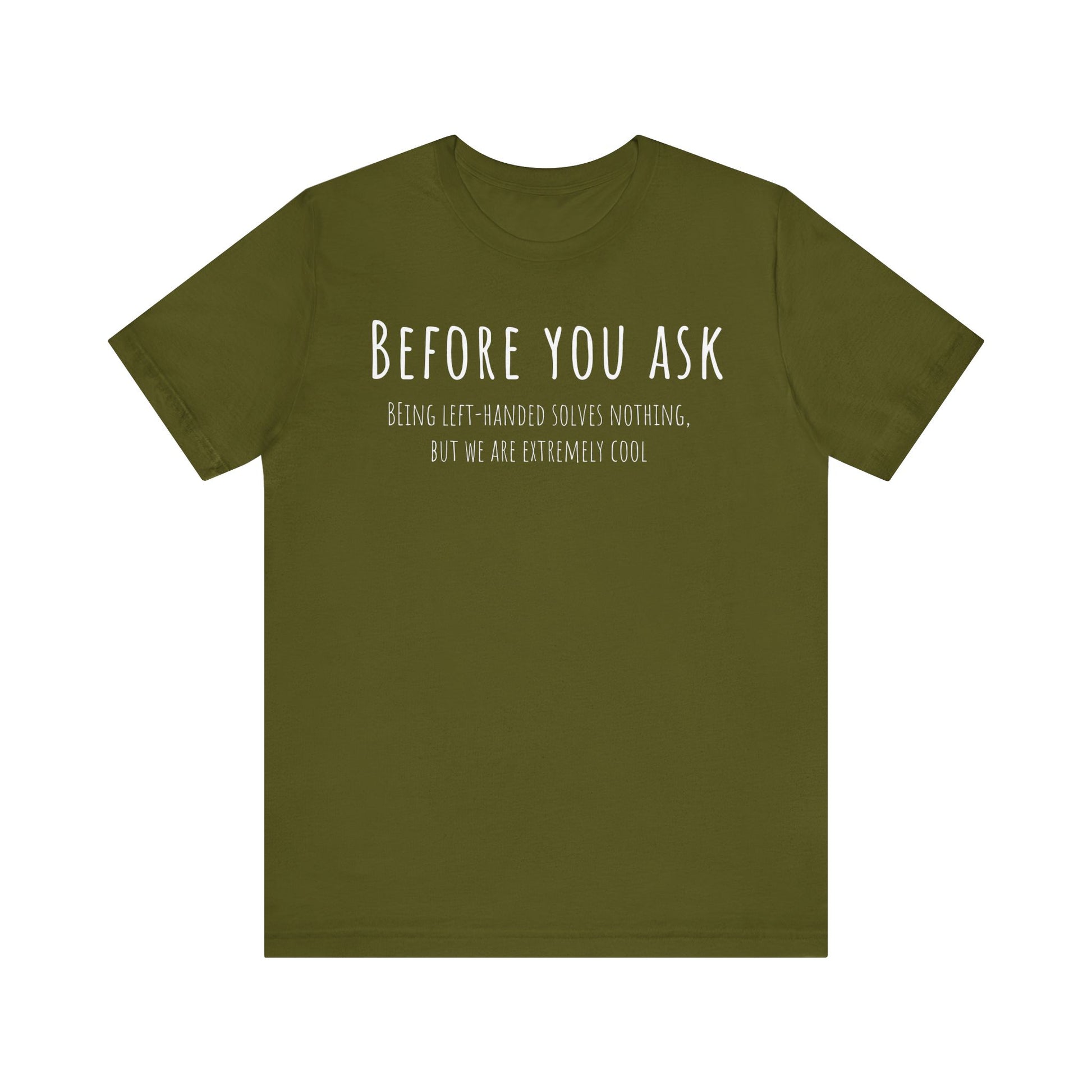 Green t-shirt with white text on a white background