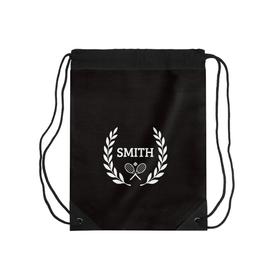 Junior Tennis bag Black drawstring bag with 'Smith' logo on a white background