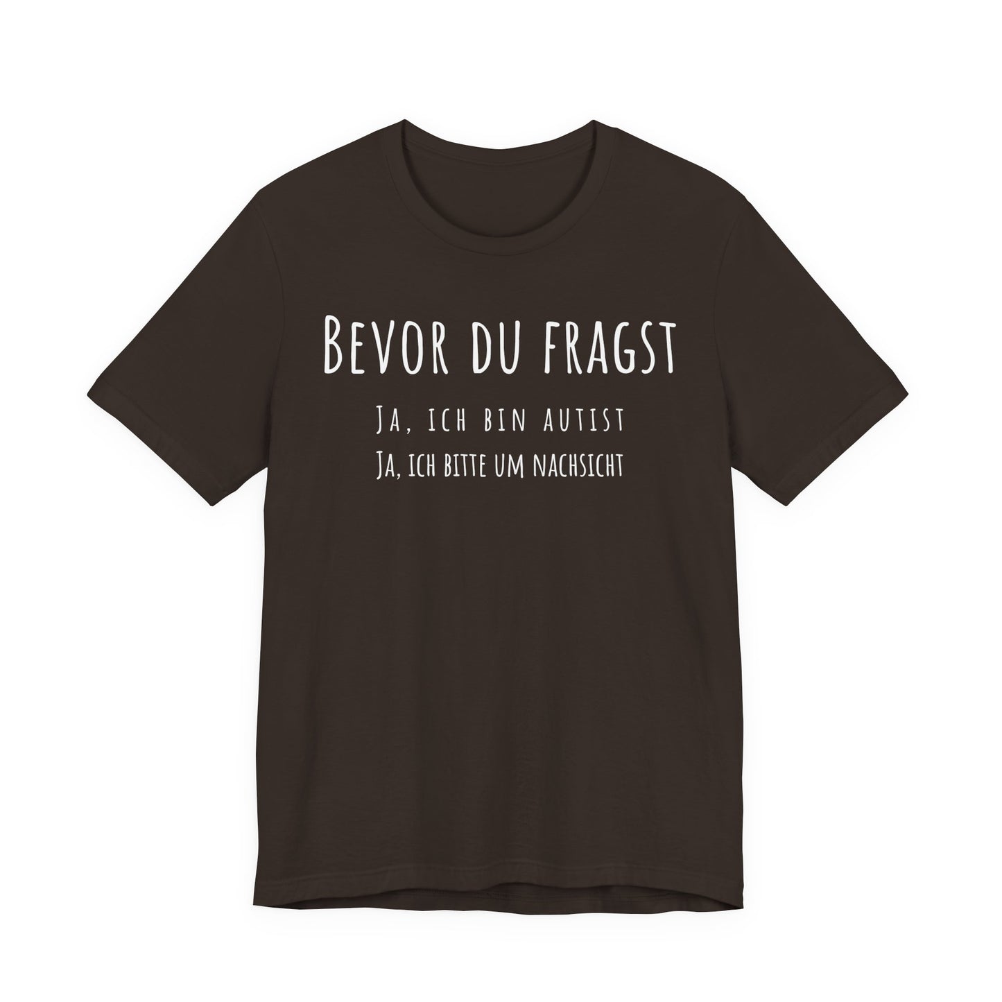 Black t-shirt with white text on a white background