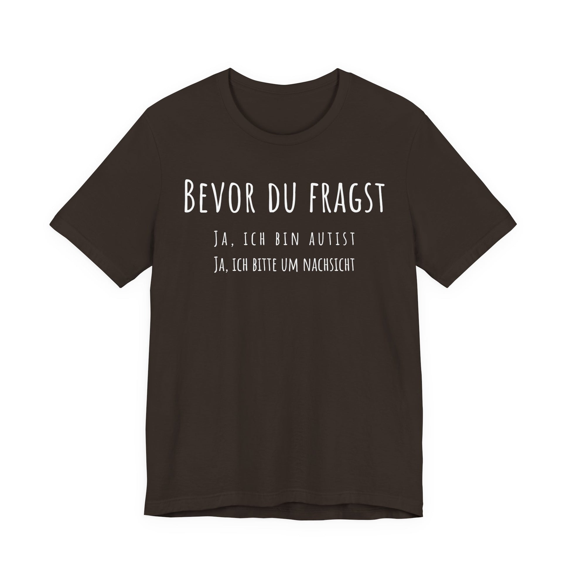 Black t-shirt with white text on a white background