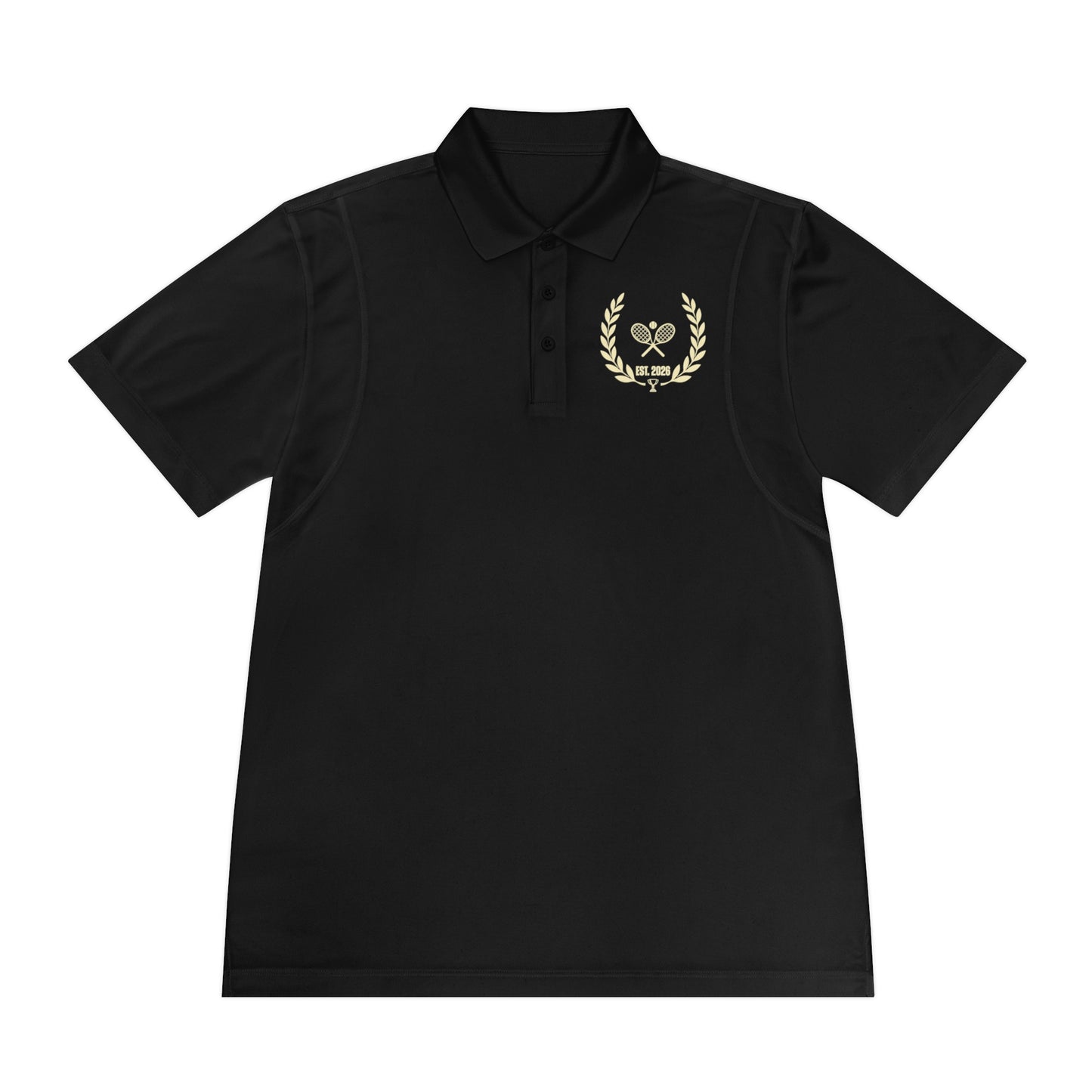 Tennis Polo Women Black polo shirt with a logo on the chest against a white background