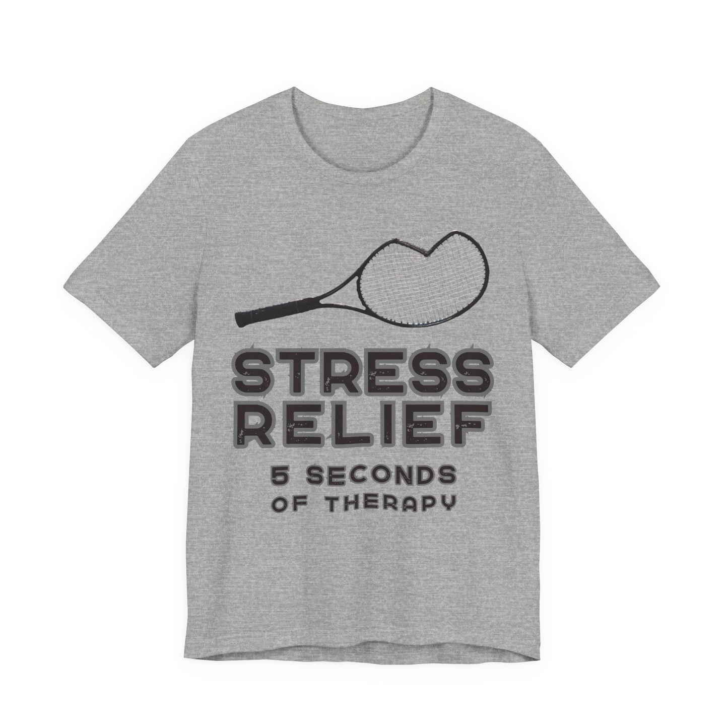 Gray t-shirt with black text and graphic on a white background