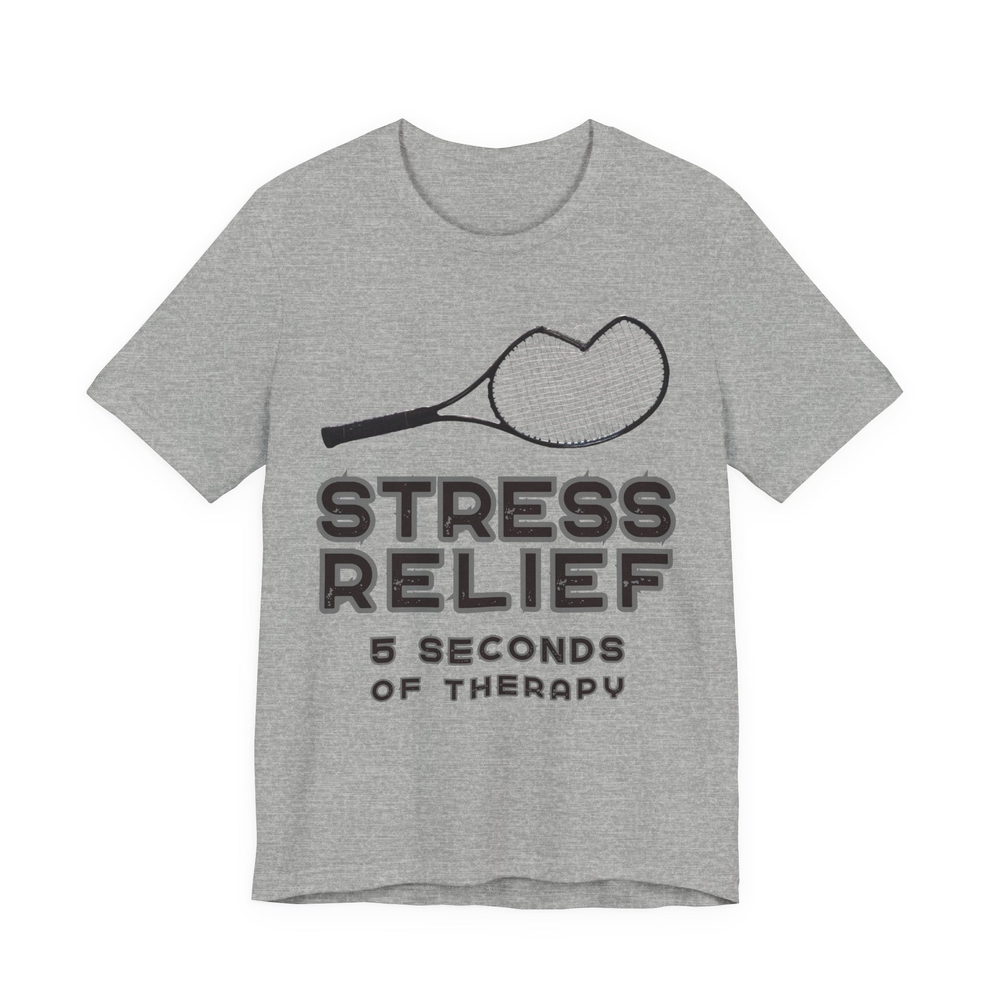 Gray t-shirt with black text and graphic on a white background