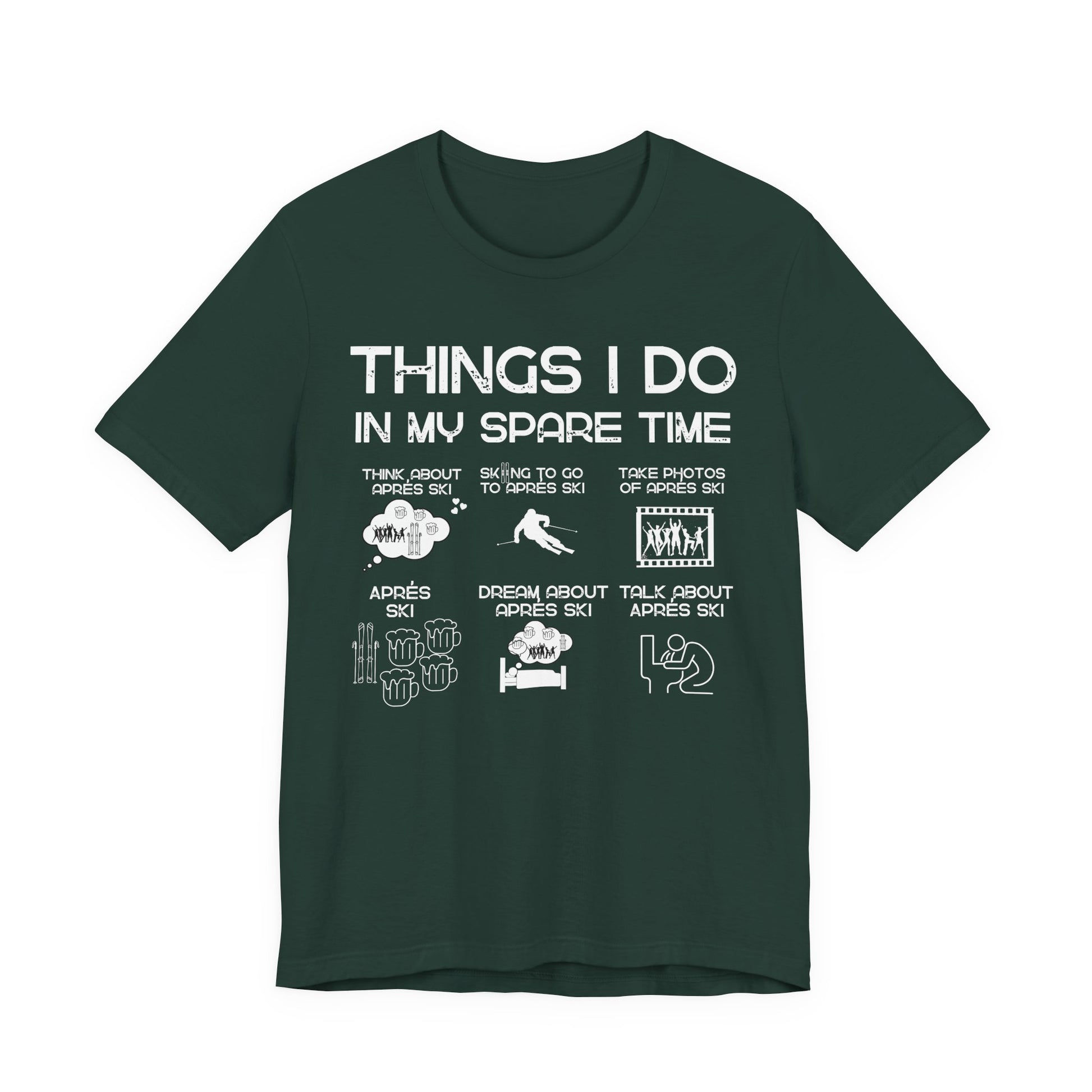 Green t-shirt with white text and graphics on a white background