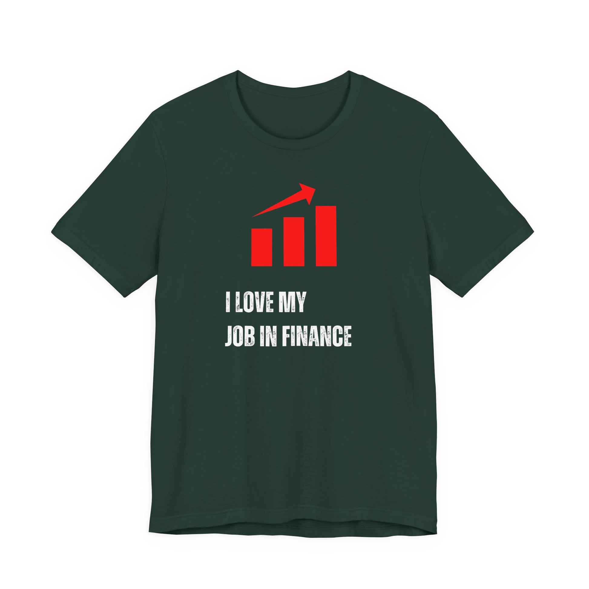 Finance Manager Shirt Green t-shirt with red and white graphic and text on a white background