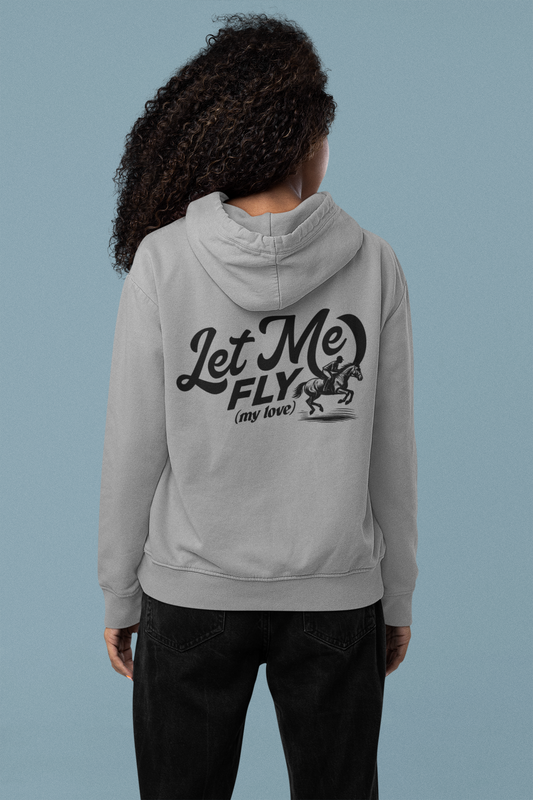 Let me fly (my love) True Love Horseshoe Hoodie - Cozy Unisex Zip Sweatshirt for Equine Lovers, Perfect Gift for Horse Riders, Valentine's Day, Casual, Birthday, Christmas