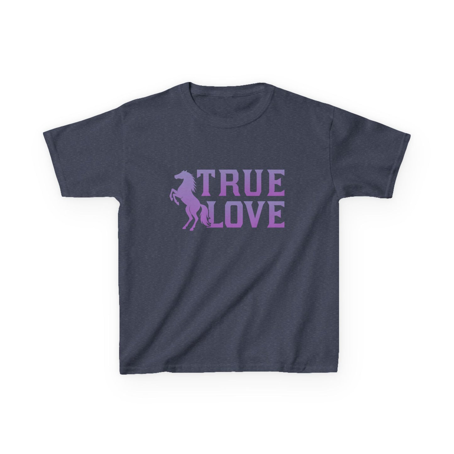 Navy blue t-shirt with 'True Love' text and horse graphic on a white background