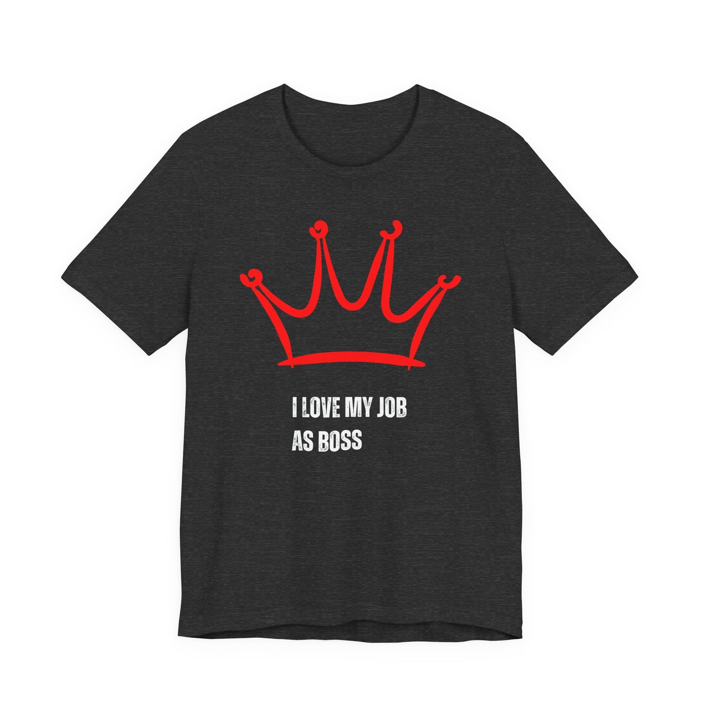 Gift for Boss Funny  Black t-shirt with red crown and white text on a white background