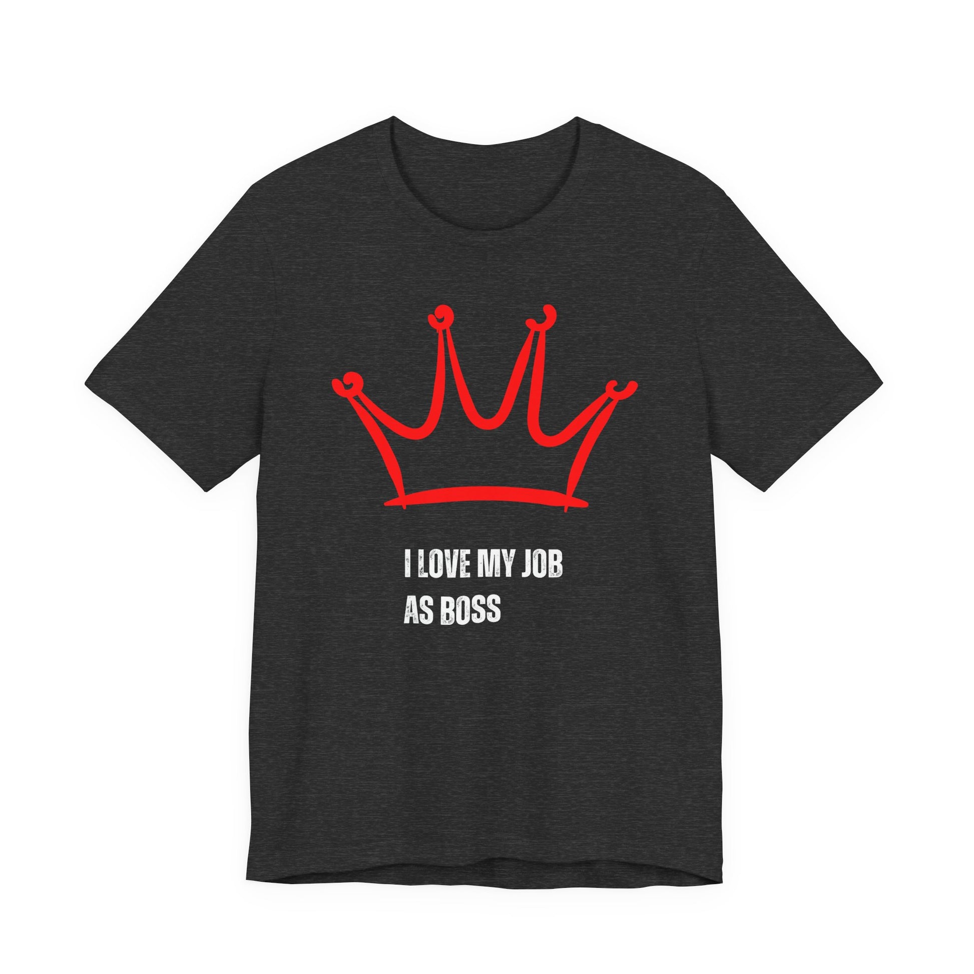 Gift for Boss Funny  Black t-shirt with red crown and white text on a white background