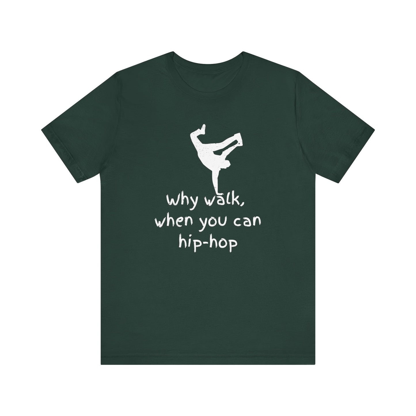 Green t-shirt with white graphic and text on a white background