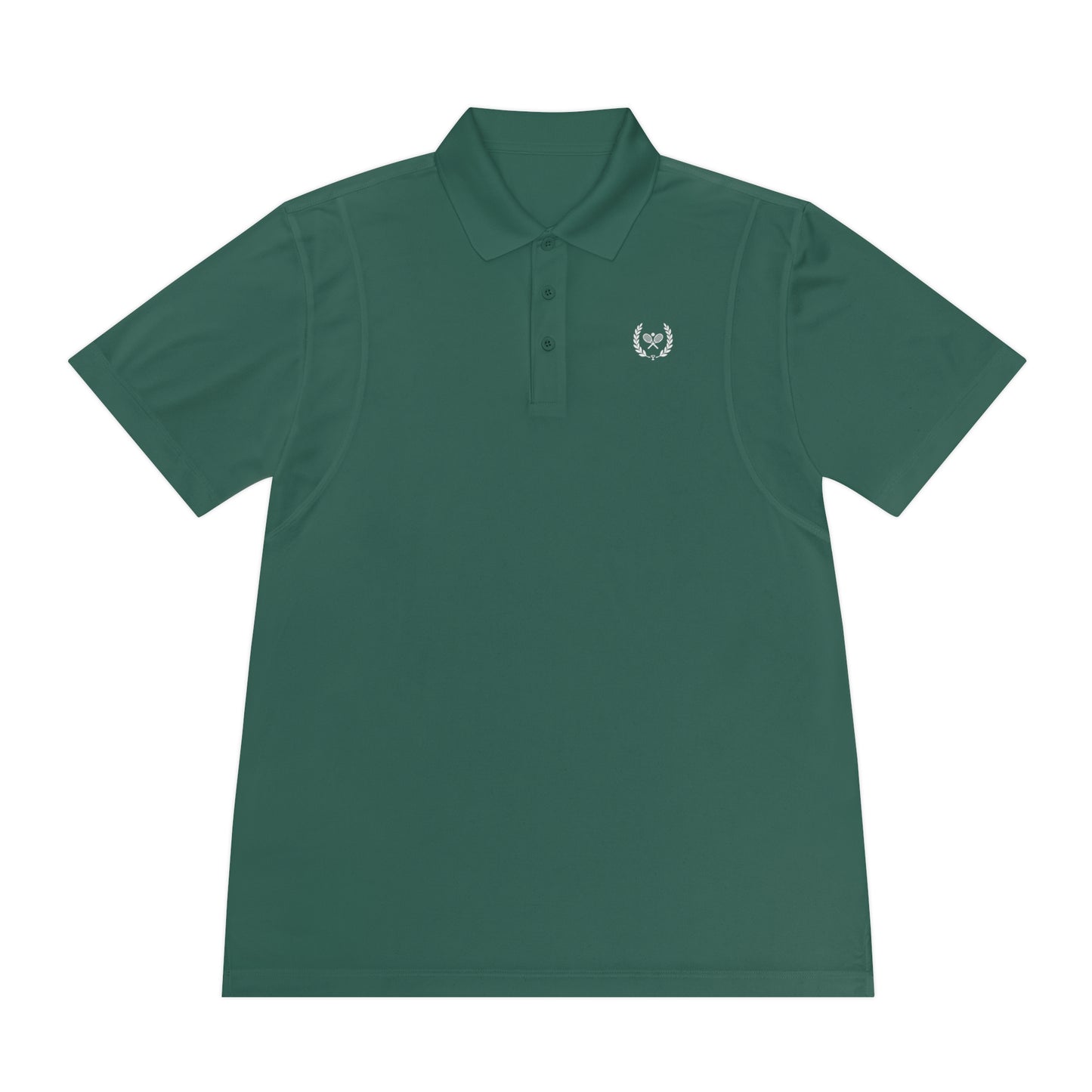 Green polo shirt with a small logo on a white background