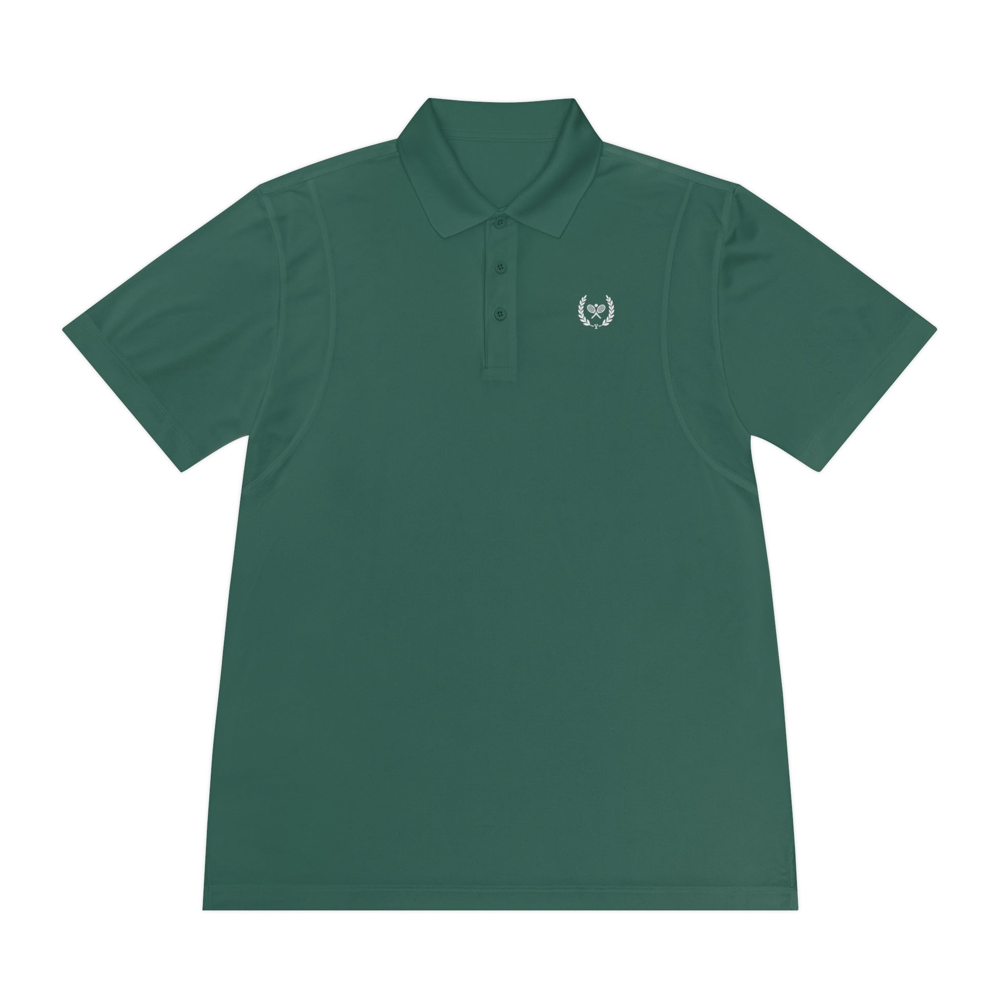 Green polo shirt with a small logo on a white background