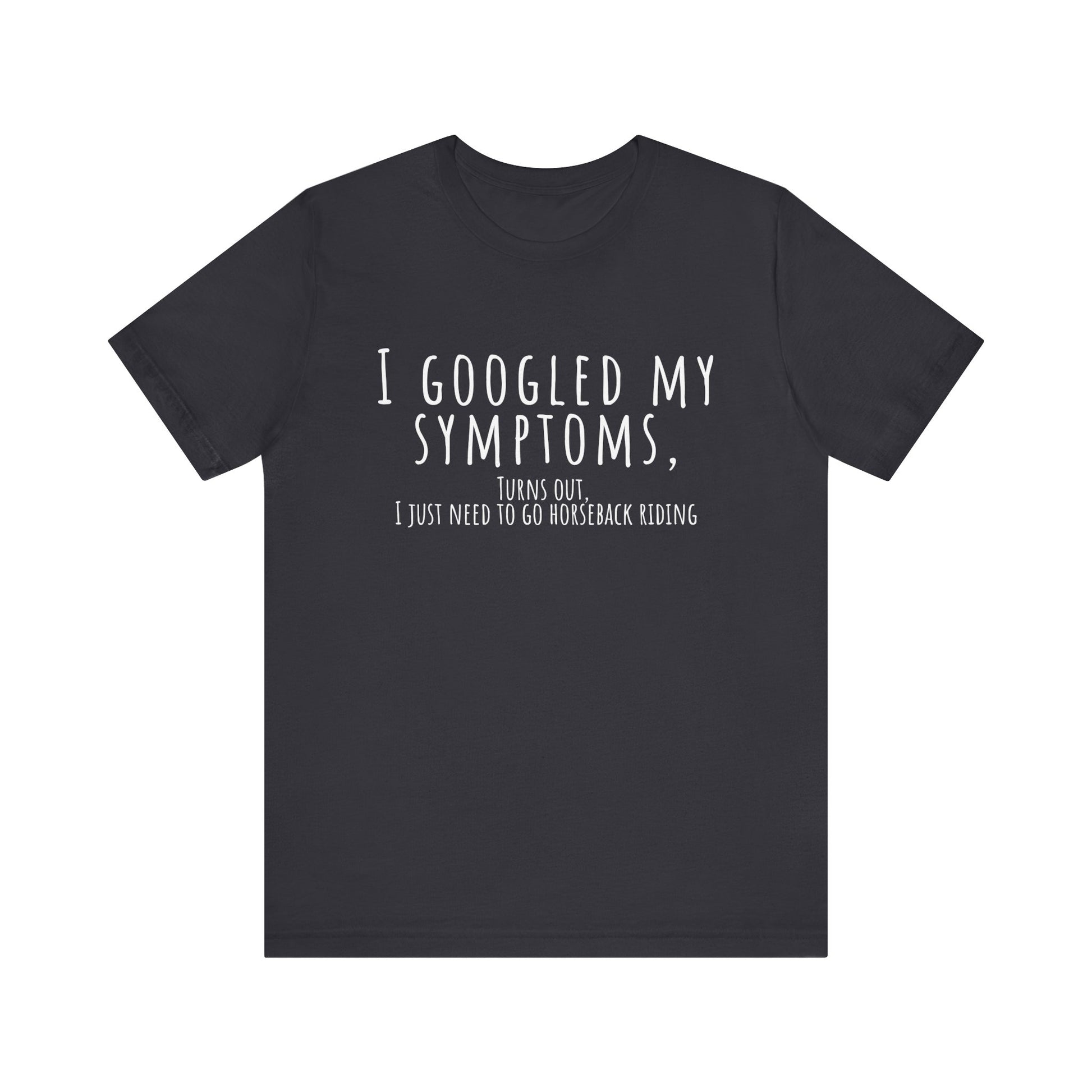 Black t-shirt with white text on a white background