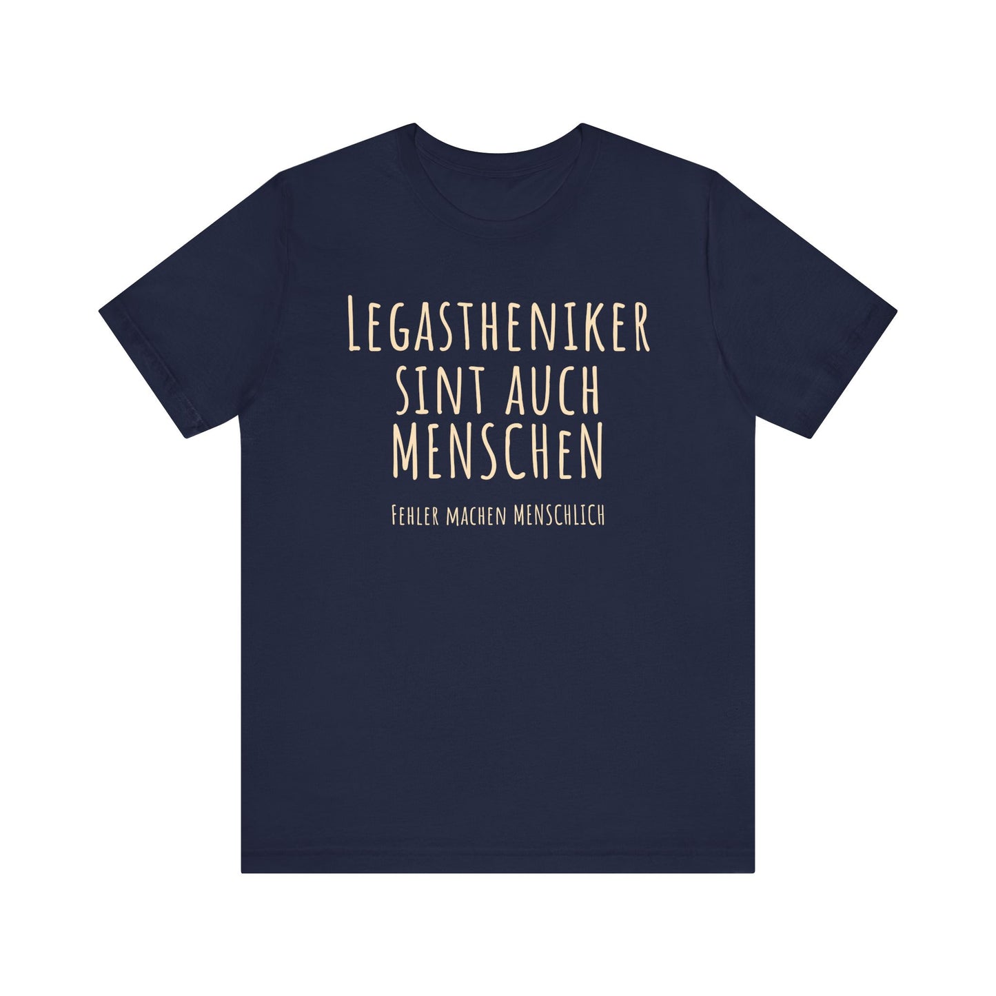 Black t-shirt with gold text on a white background