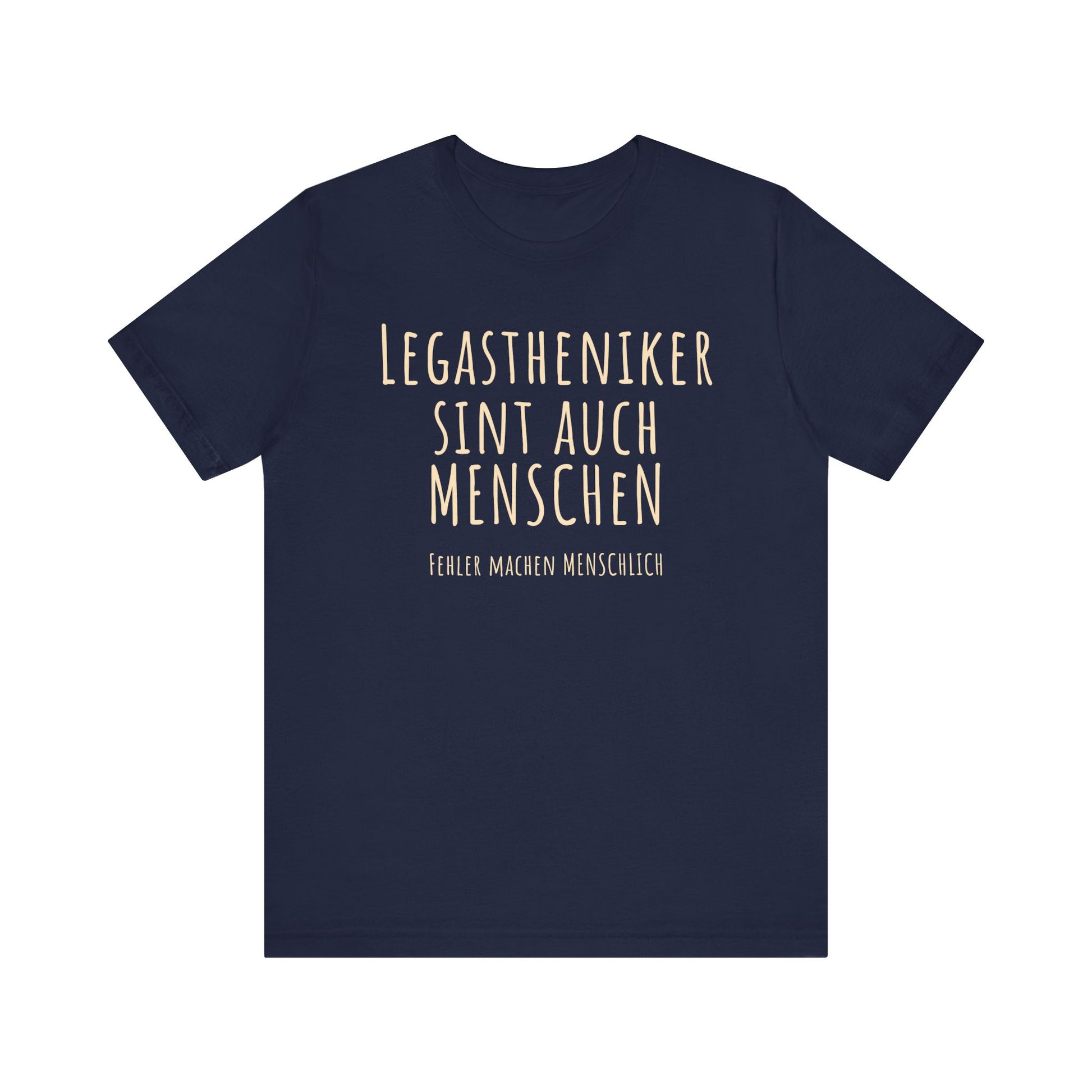 Black t-shirt with gold text on a white background