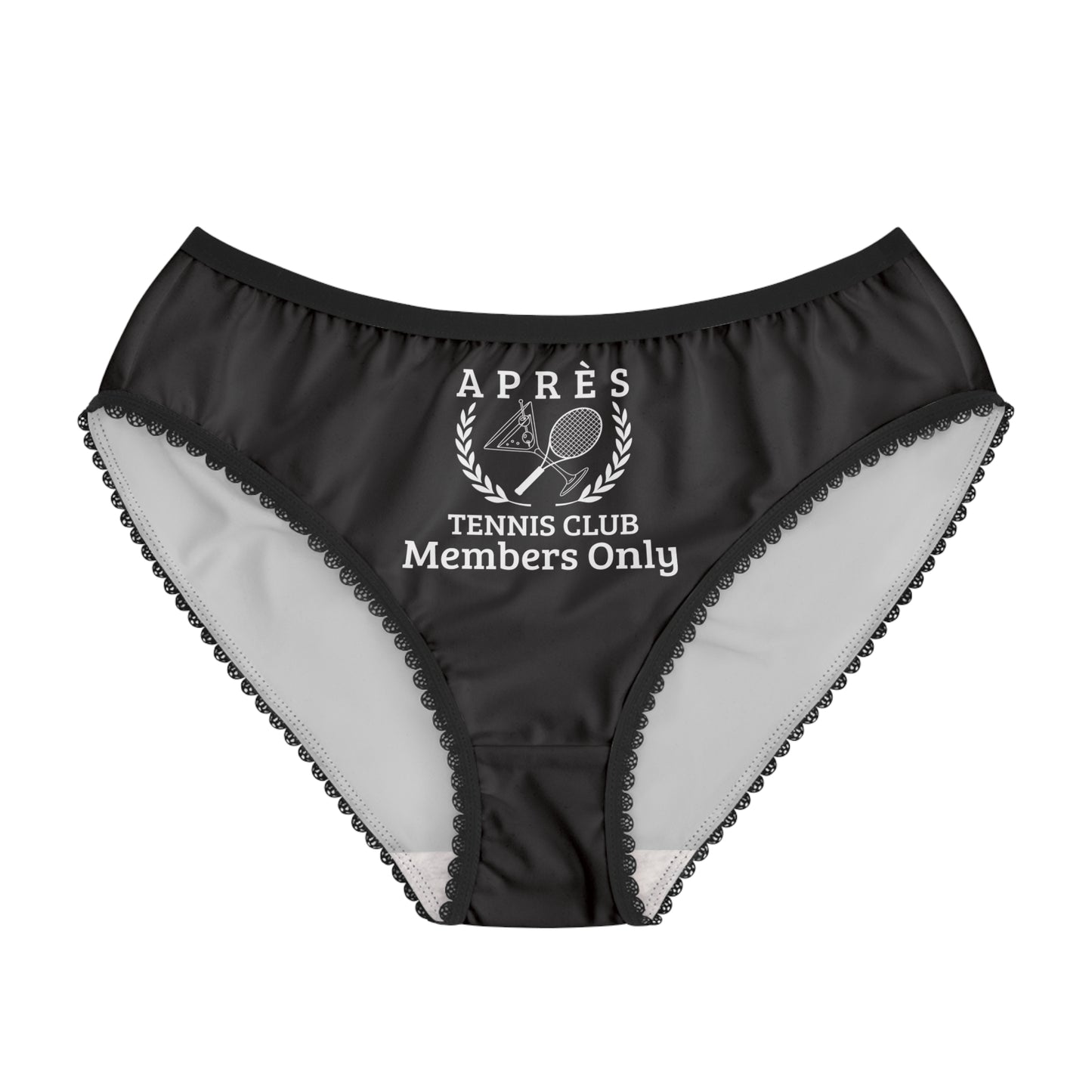 tennis underwear for women Black women's underwear with lace trim and a logo on a white background