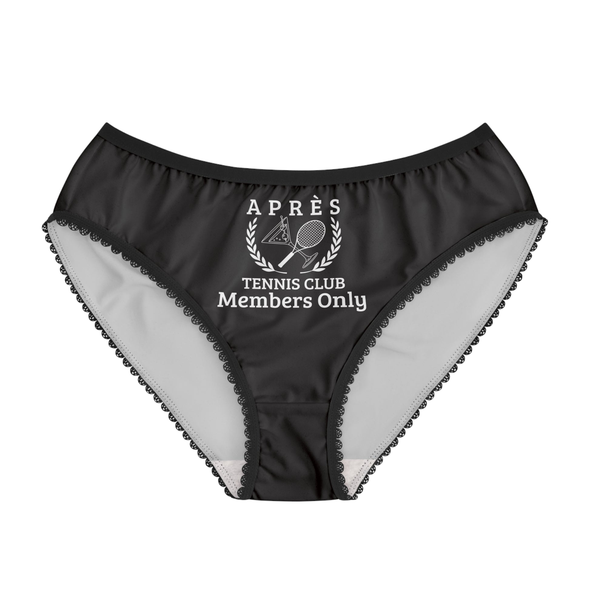 tennis underwear for women Black women's underwear with lace trim and a logo on a white background