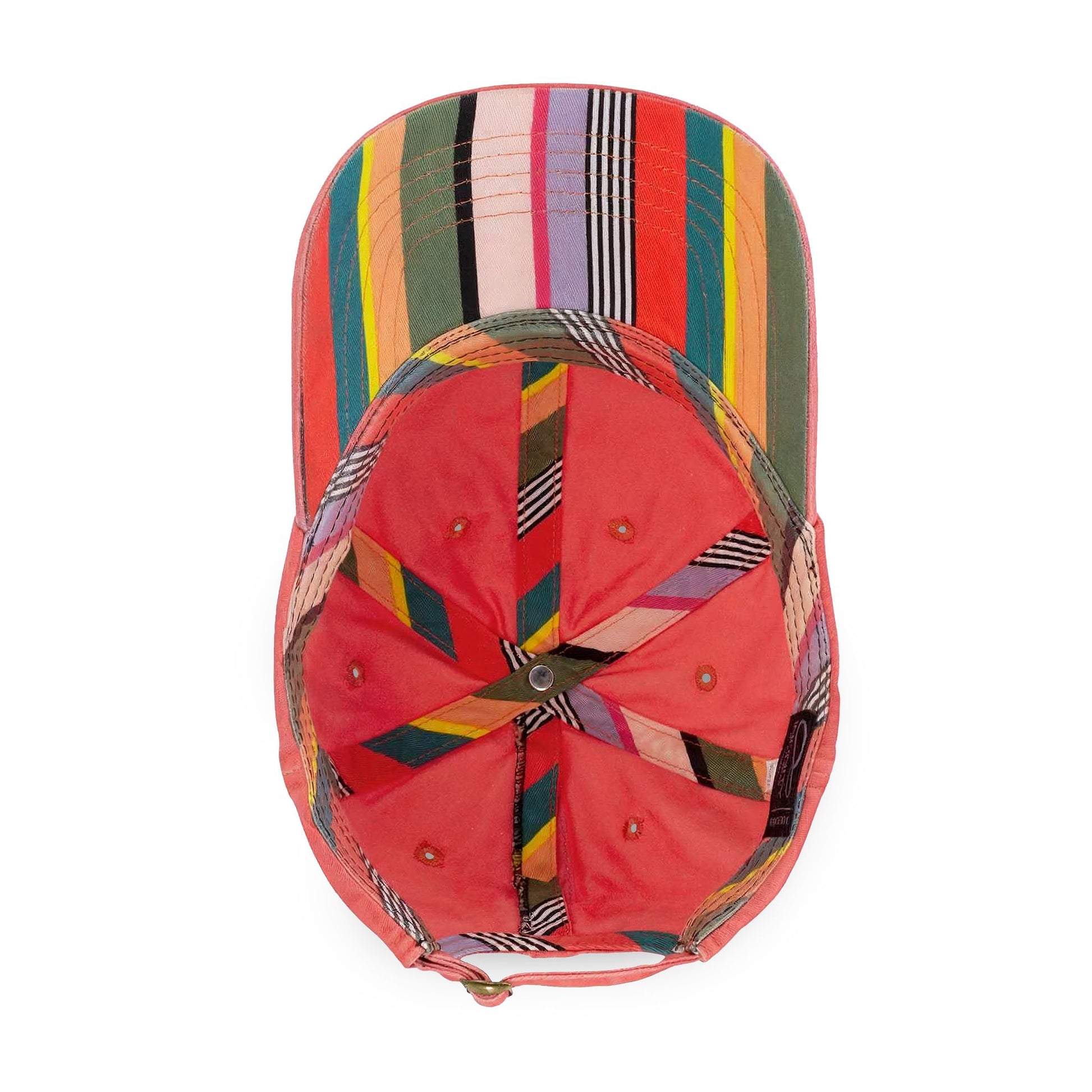 Tennis cap for women Colorful striped cap with a red base on a white background