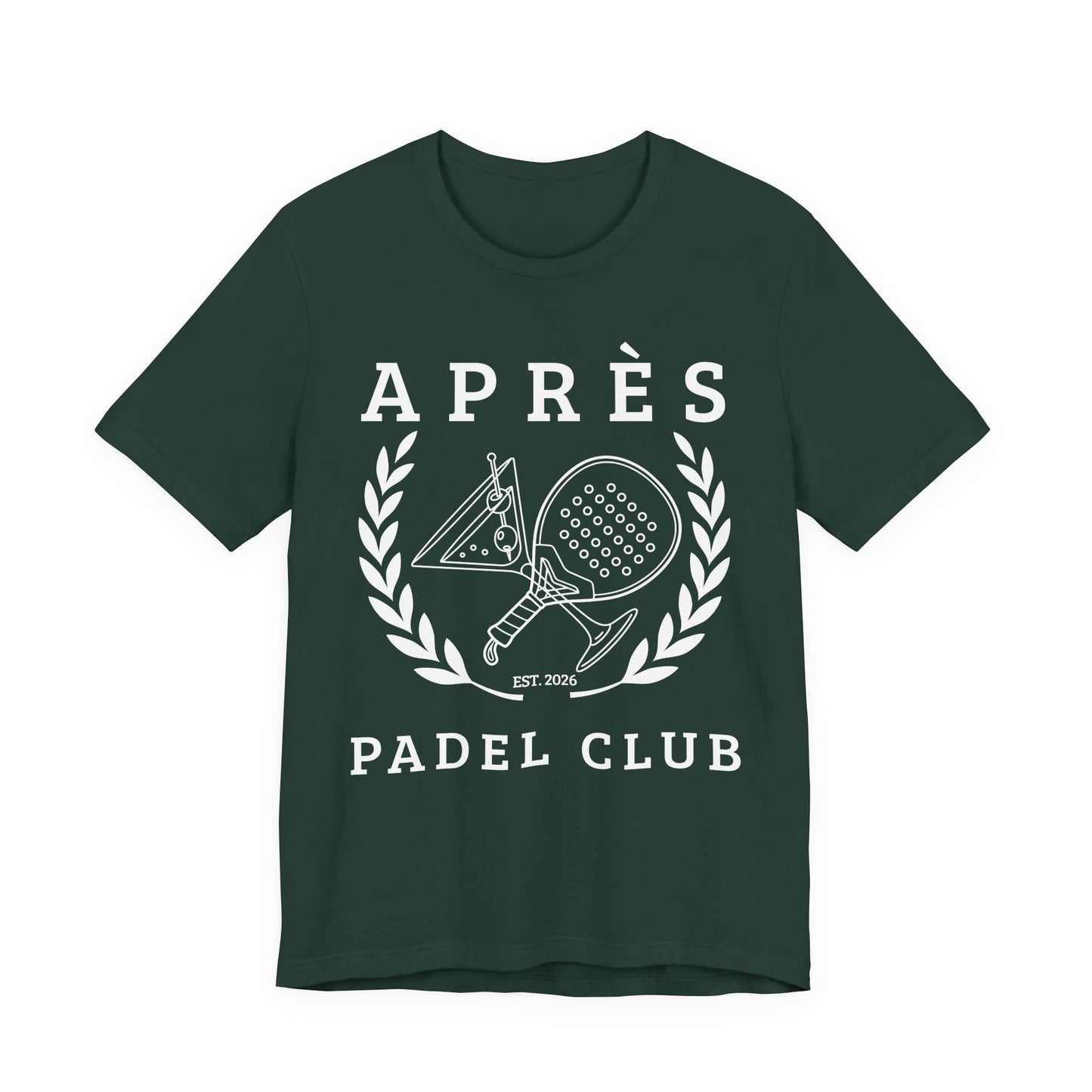 Padel Club Shirt Green t-shirt with white 'APRèS PADEL CLUB' design on a white background